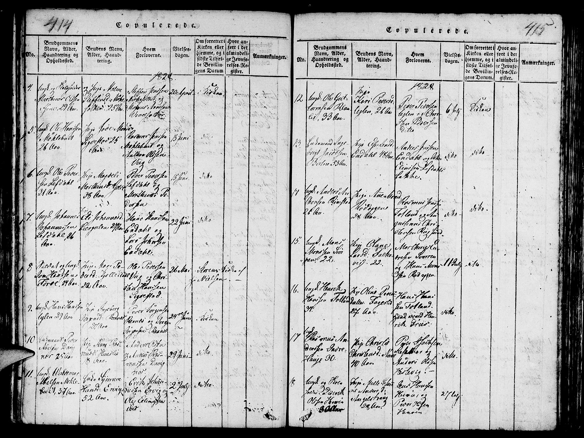 Davik sokneprestembete, AV/SAB-A-79701/H/Haa/Haaa/L0003: Parish register (official) no. A 3, 1816-1830, p. 414-415