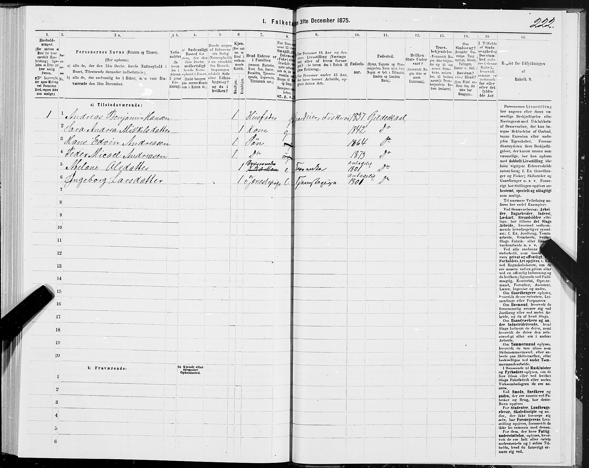 SAT, 1875 census for 1838P Gildeskål, 1875, p. 2222