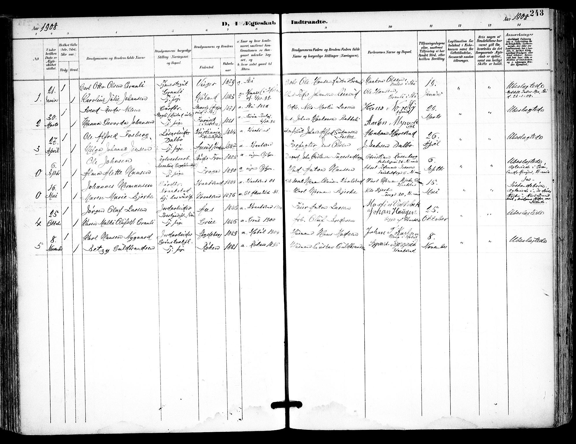 Kråkstad prestekontor Kirkebøker, SAO/A-10125a/F/Fa/L0010: Parish register (official) no. I 10, 1893-1931, p. 243