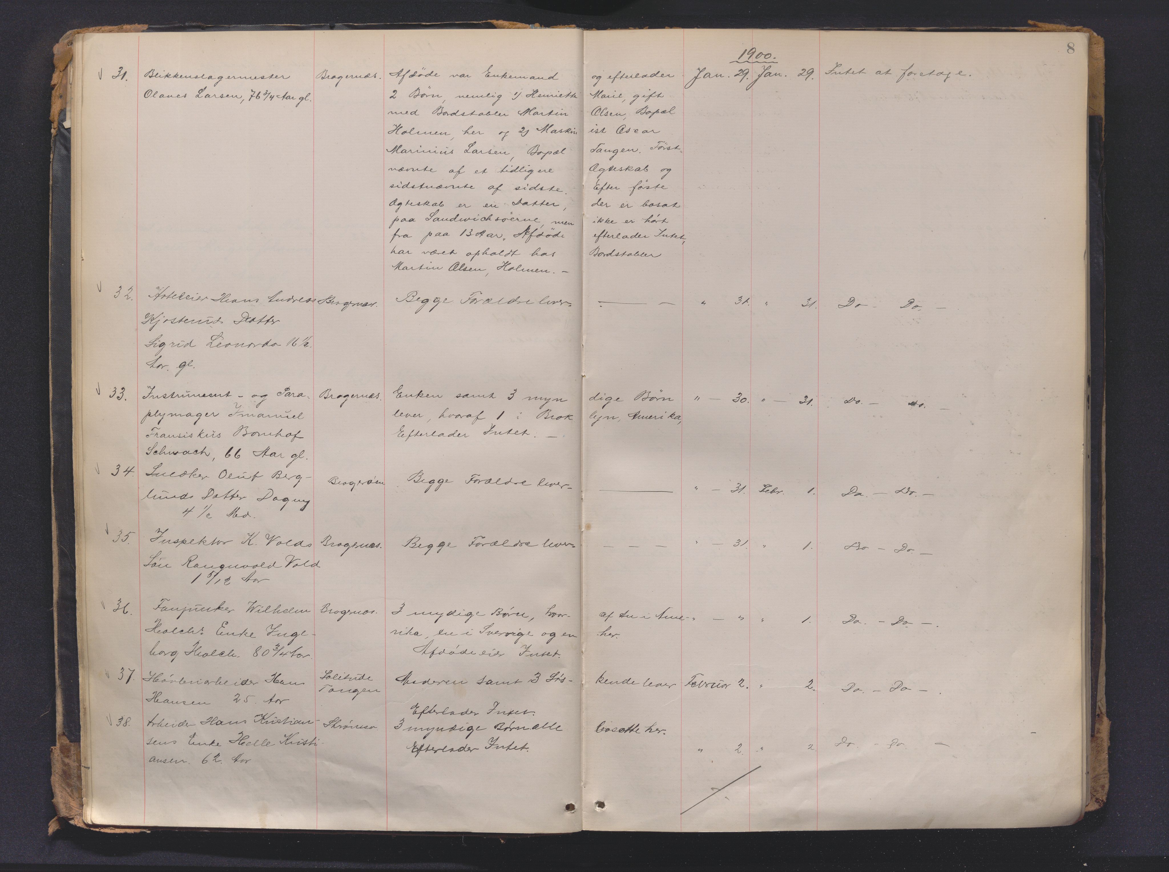 Drammen byfogd, SAKO/A-222/H/Ha/Haa/L0009: Dødsjournal., 1899-1905, p. 8