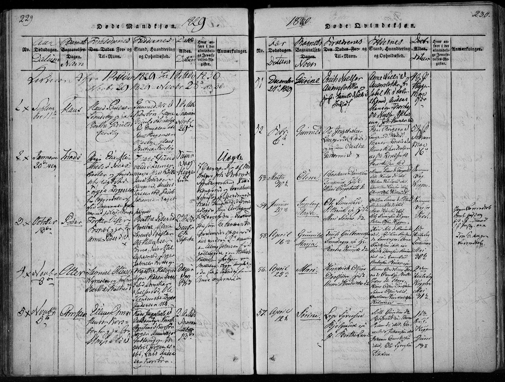 Modum kirkebøker, SAKO/A-234/F/Fa/L0005: Parish register (official) no. 5, 1824-1841, p. 229-230