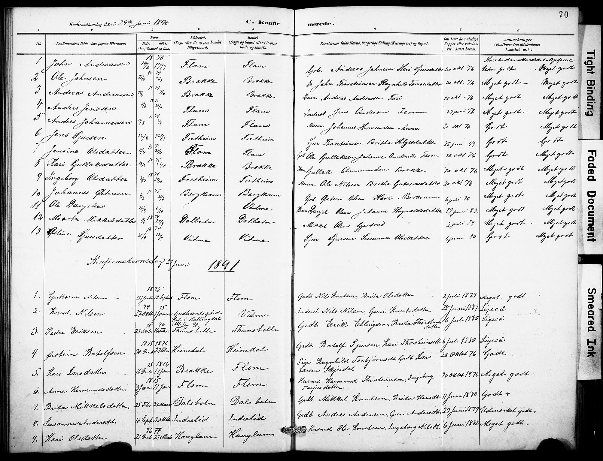 Aurland sokneprestembete, SAB/A-99937/H/Hb/Hbb/L0002: Parish register (copy) no. B 2, 1887-1929, p. 70