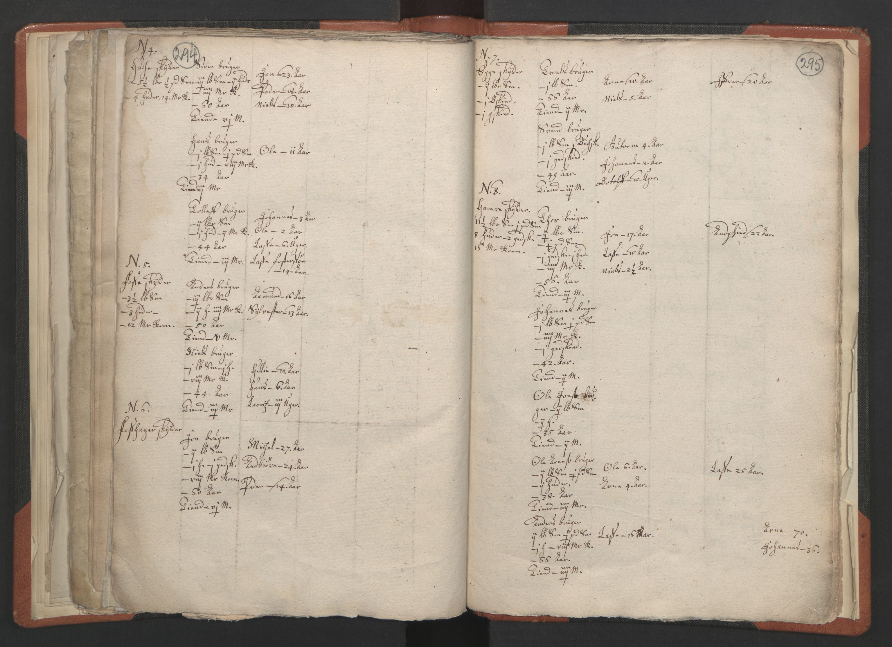 RA, Vicar's Census 1664-1666, no. 23: Sogn deanery, 1664-1666, p. 294-295