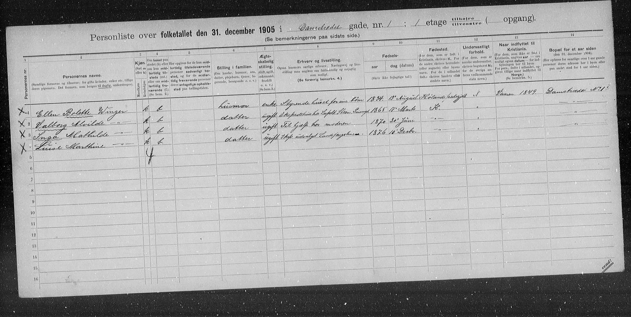 OBA, Municipal Census 1905 for Kristiania, 1905, p. 7462