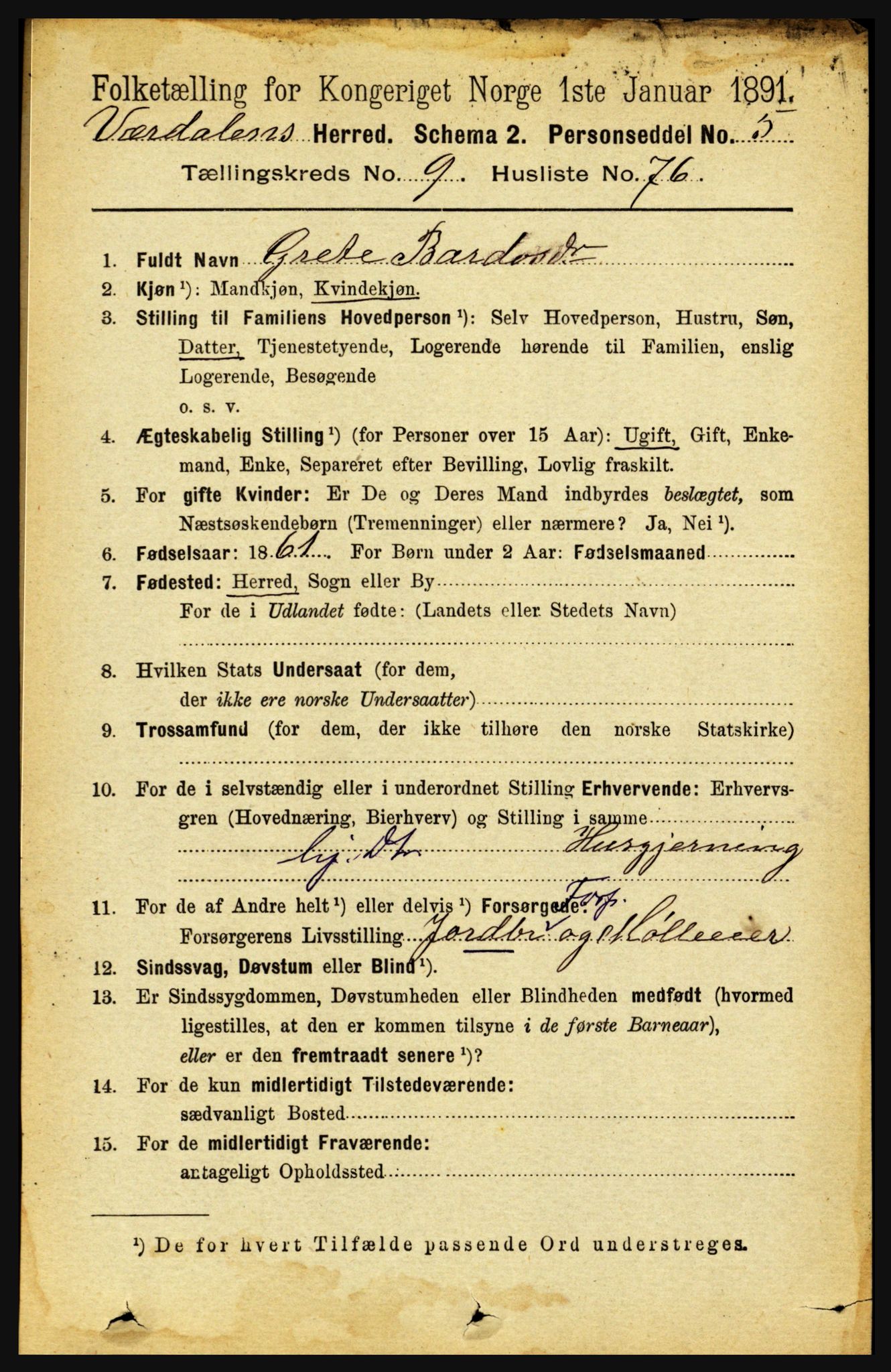 RA, 1891 census for 1721 Verdal, 1891, p. 5494