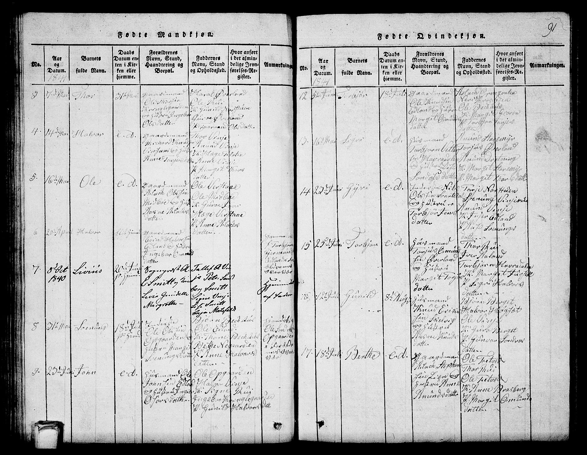 Vinje kirkebøker, AV/SAKO-A-312/G/Ga/L0001: Parish register (copy) no. I 1, 1814-1843, p. 91