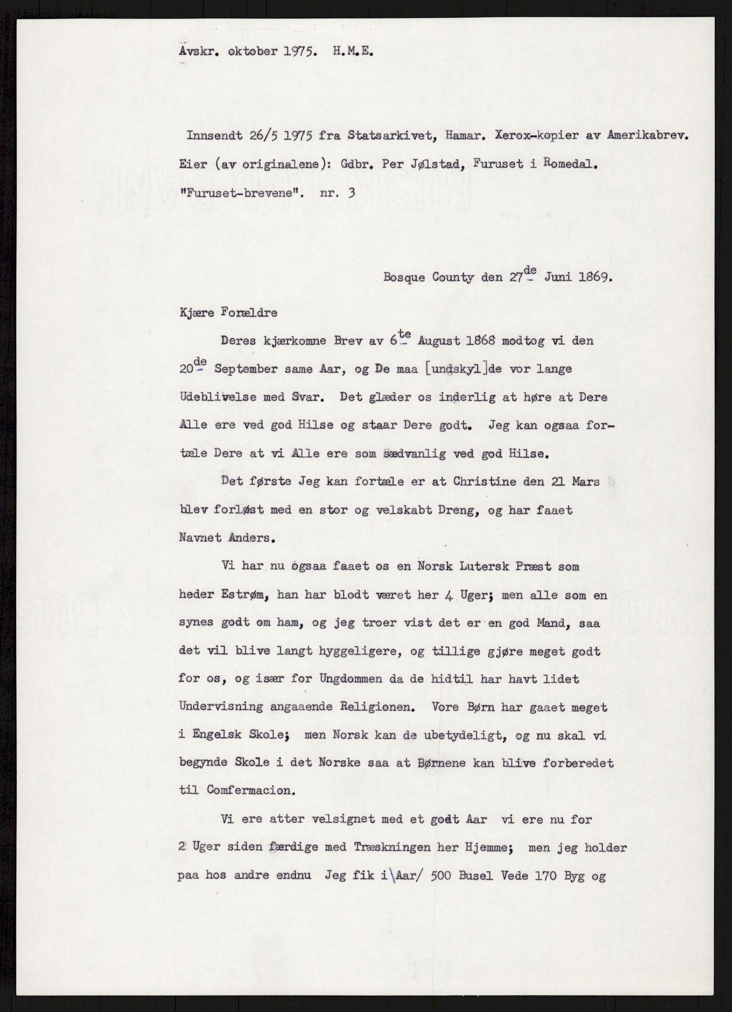 Samlinger til kildeutgivelse, Amerikabrevene, AV/RA-EA-4057/F/L0007: Innlån fra Hedmark: Berg - Furusetbrevene, 1838-1914, p. 459