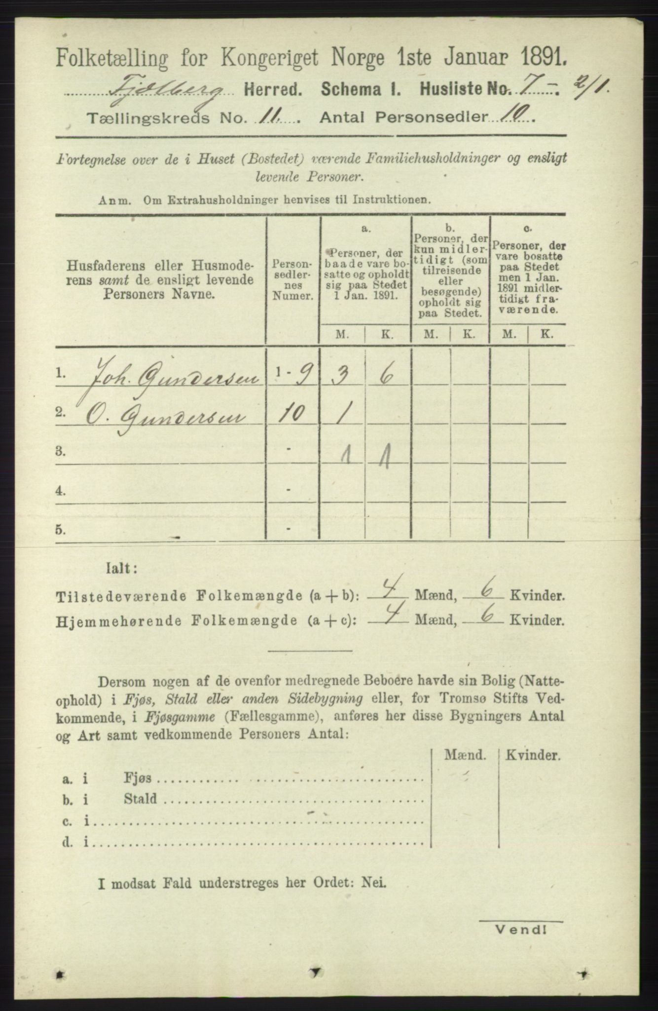 RA, 1891 census for 1213 Fjelberg, 1891, p. 4060