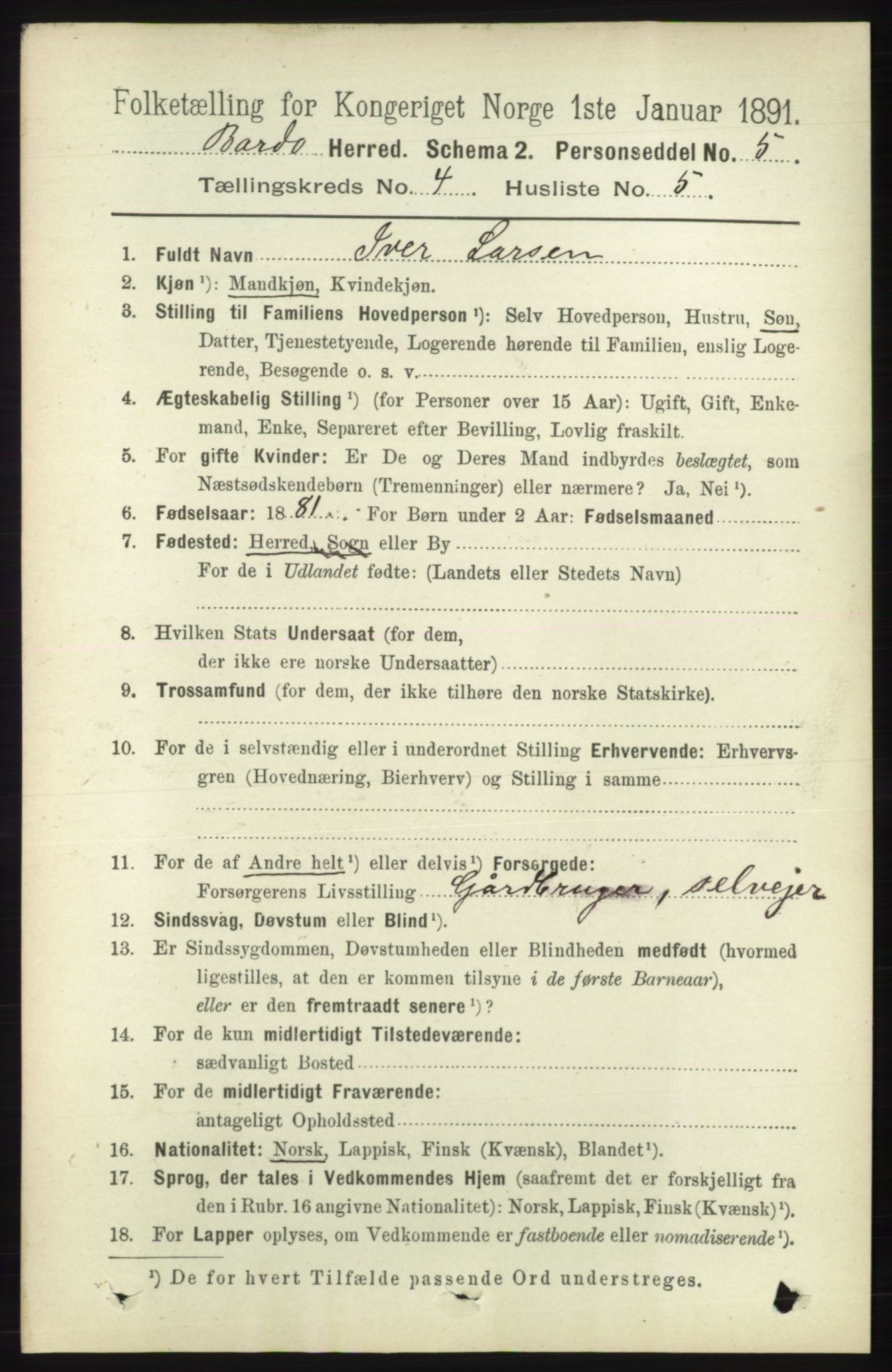 RA, 1891 census for 1922 Bardu, 1891, p. 1356