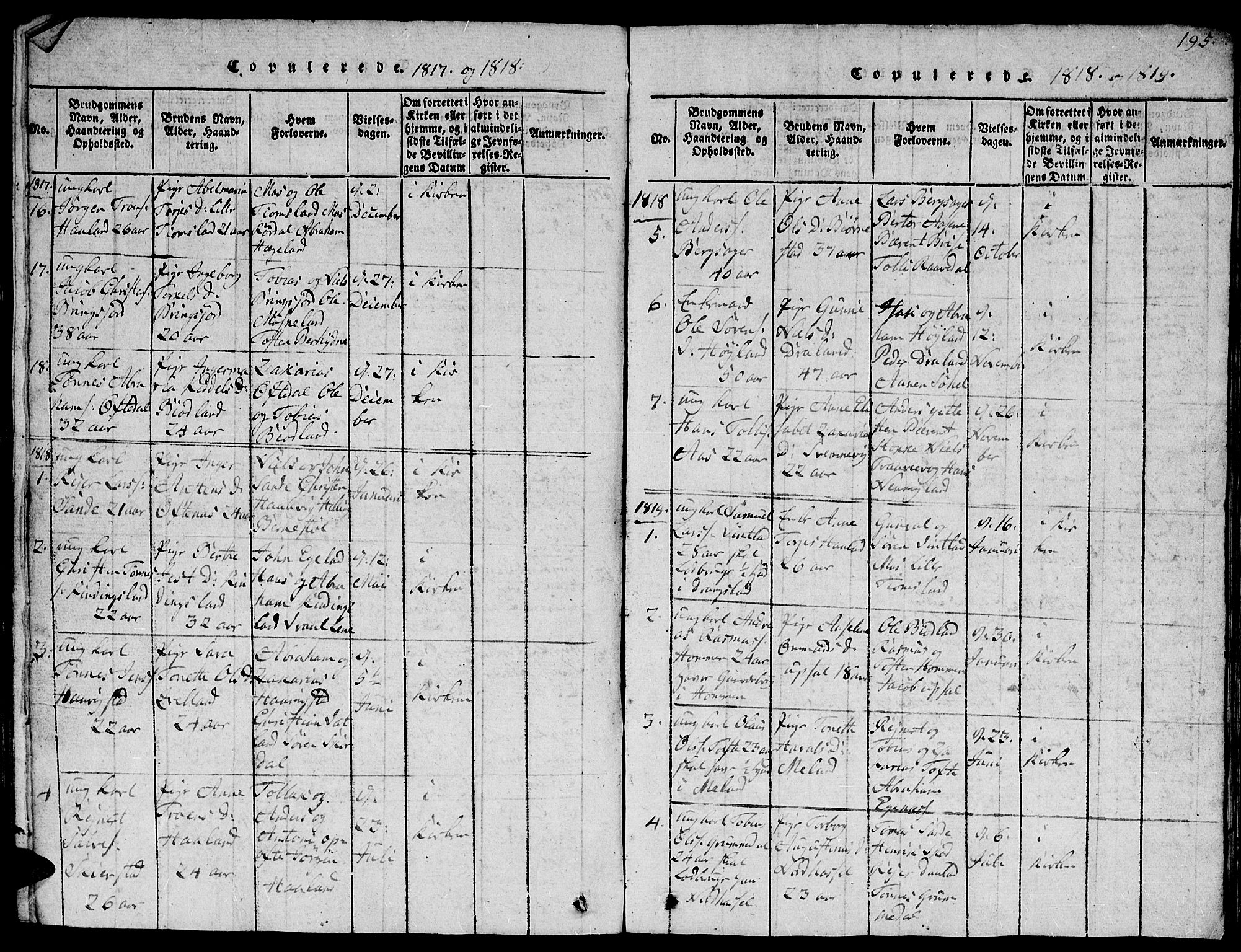 Lyngdal sokneprestkontor, AV/SAK-1111-0029/F/Fb/Fbc/L0001: Parish register (copy) no. B 1, 1815-1844, p. 195