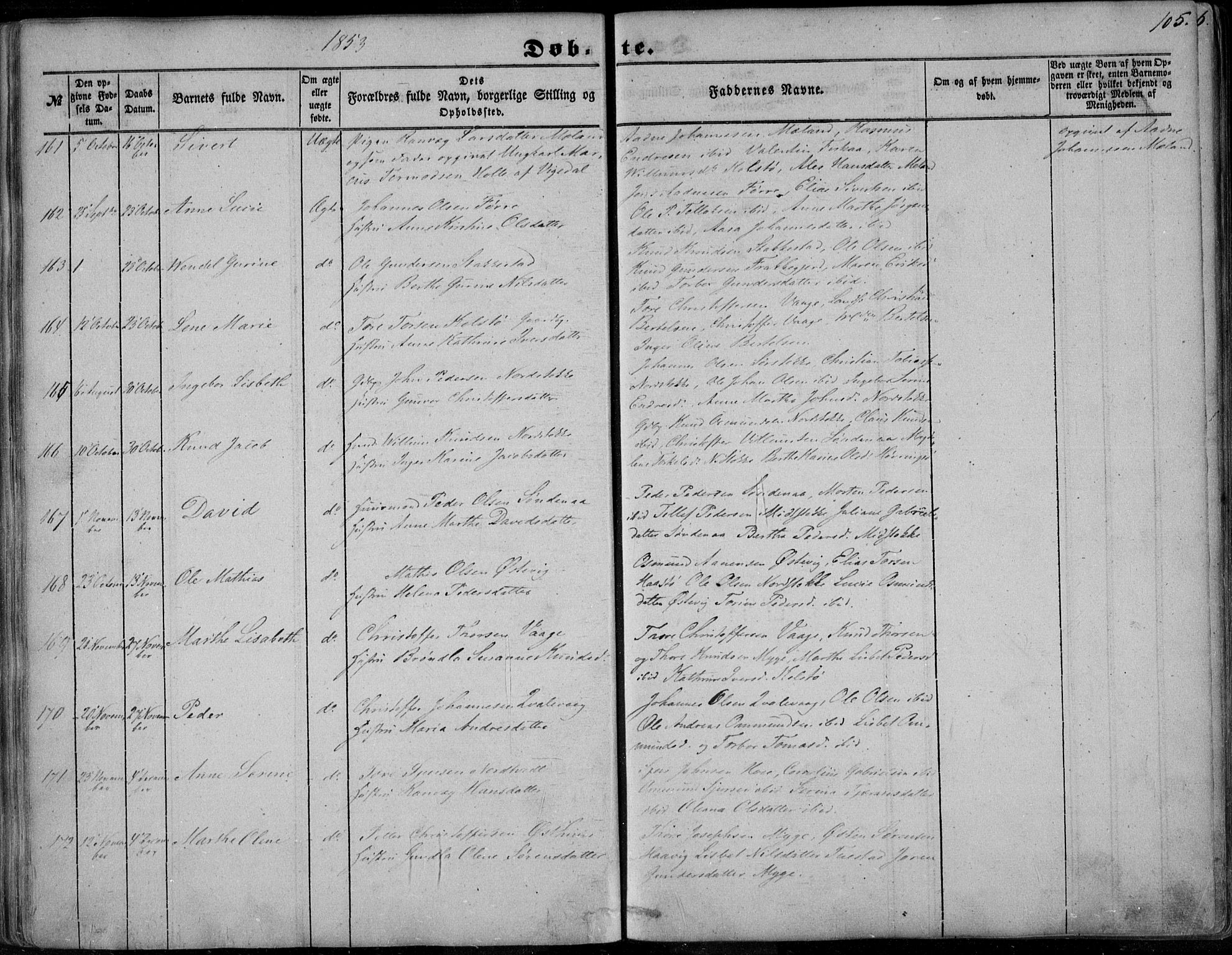 Avaldsnes sokneprestkontor, SAST/A -101851/H/Ha/Haa/L0008: Parish register (official) no. A 8, 1847-1857, p. 105
