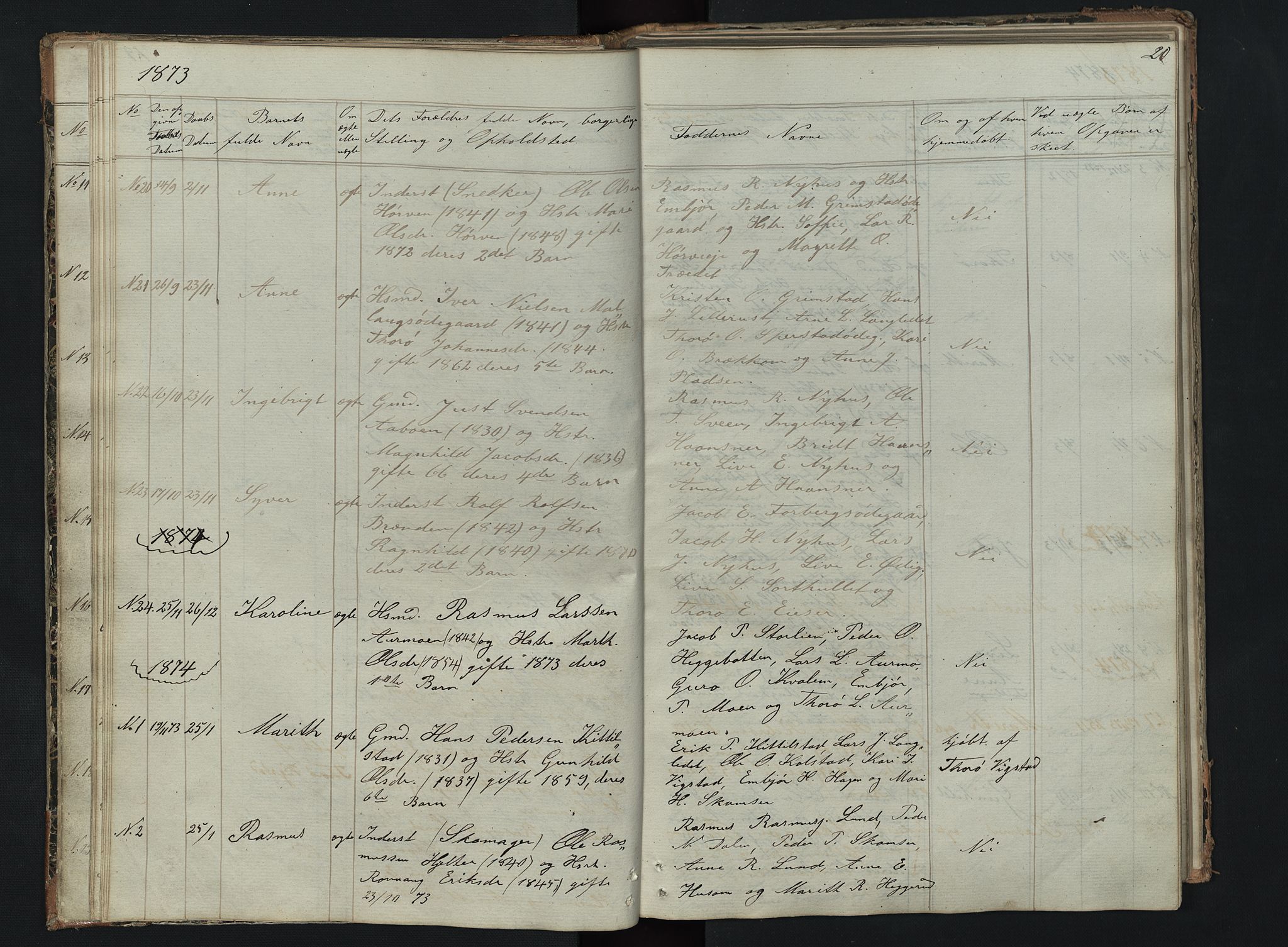 Skjåk prestekontor, SAH/PREST-072/H/Ha/Hab/L0002: Parish register (copy) no. 2, 1867-1894, p. 20