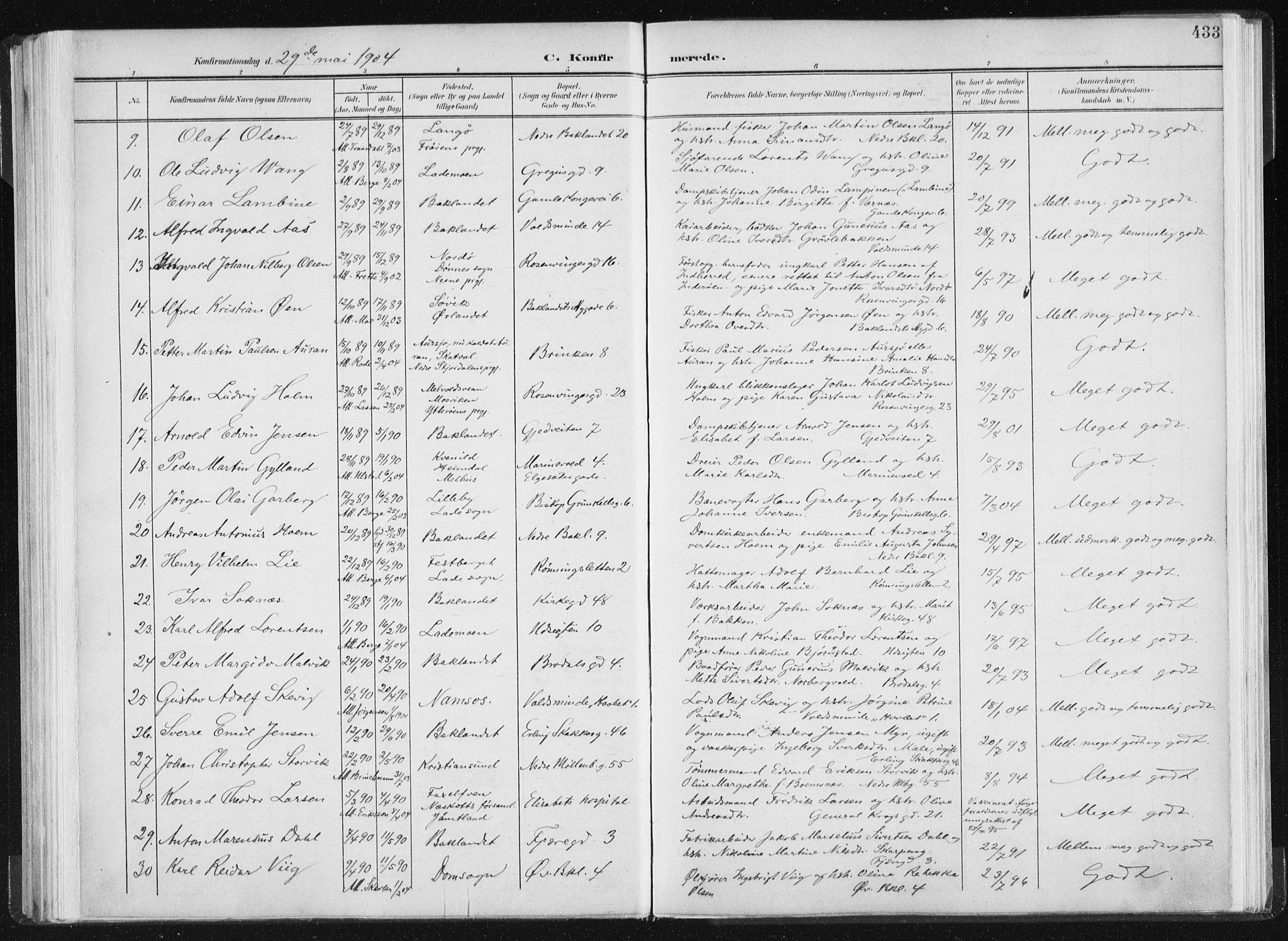 Ministerialprotokoller, klokkerbøker og fødselsregistre - Sør-Trøndelag, AV/SAT-A-1456/604/L0200: Parish register (official) no. 604A20II, 1901-1908, p. 433