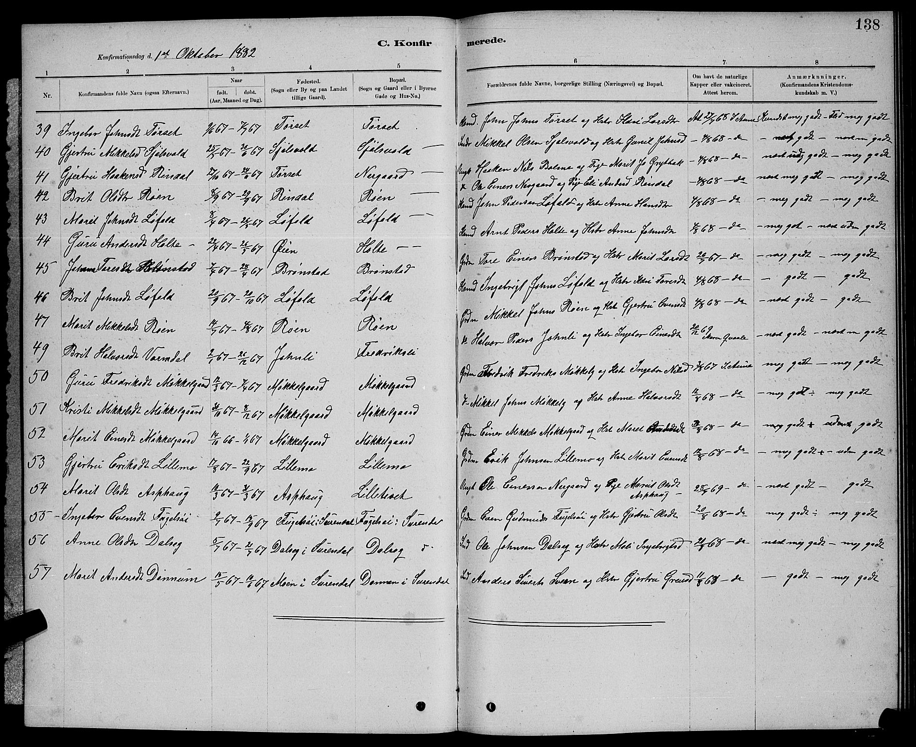 Ministerialprotokoller, klokkerbøker og fødselsregistre - Møre og Romsdal, AV/SAT-A-1454/598/L1077: Parish register (copy) no. 598C02, 1879-1891, p. 138