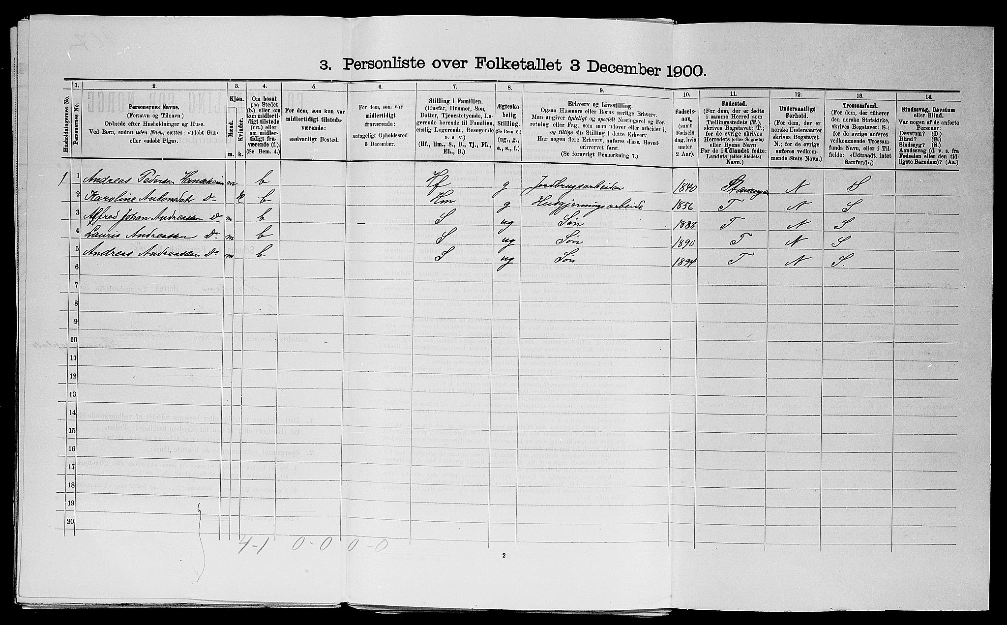 SAST, 1900 census for Haaland, 1900, p. 989