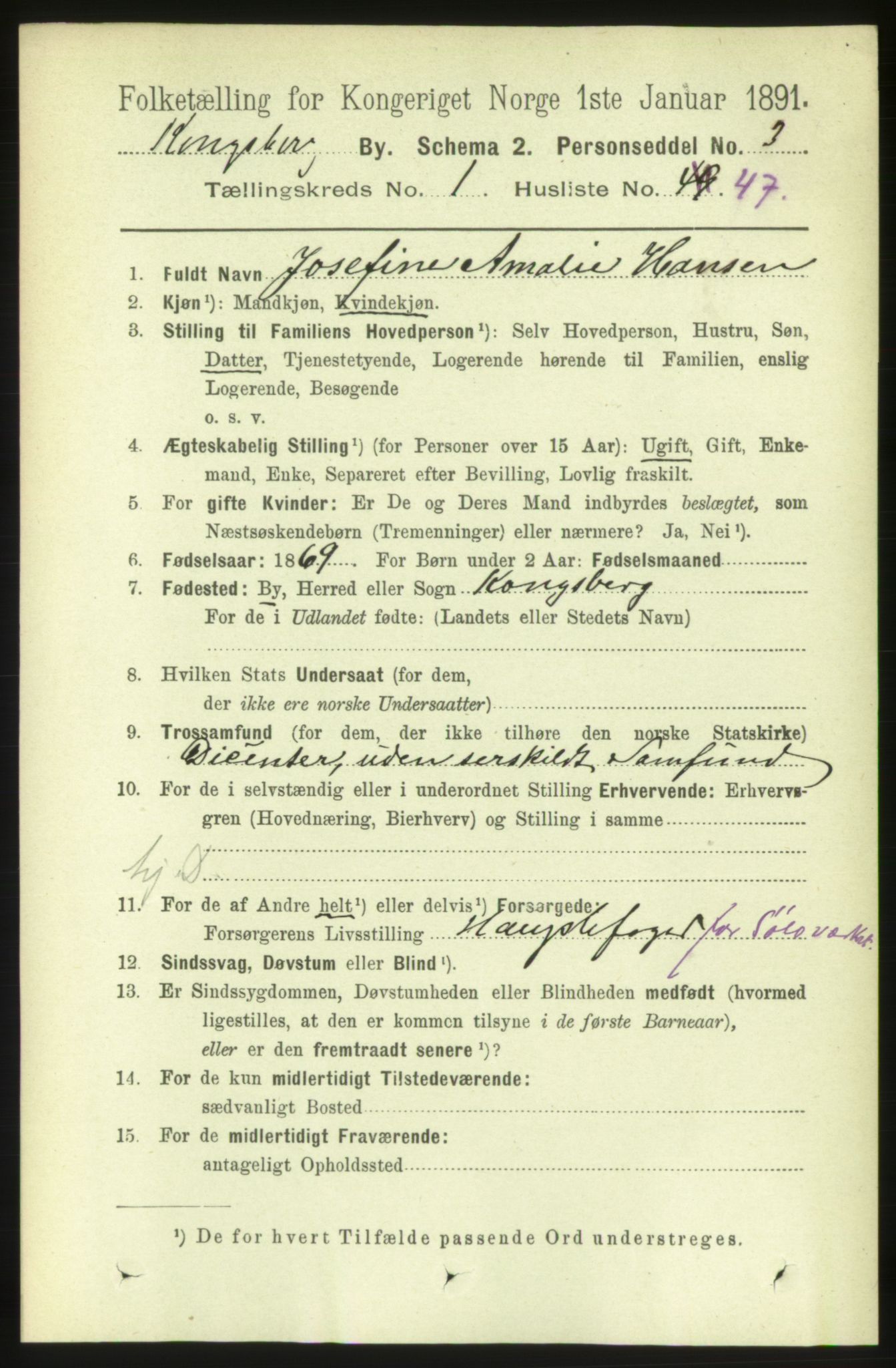 RA, 1891 census for 0604 Kongsberg, 1891, p. 1937