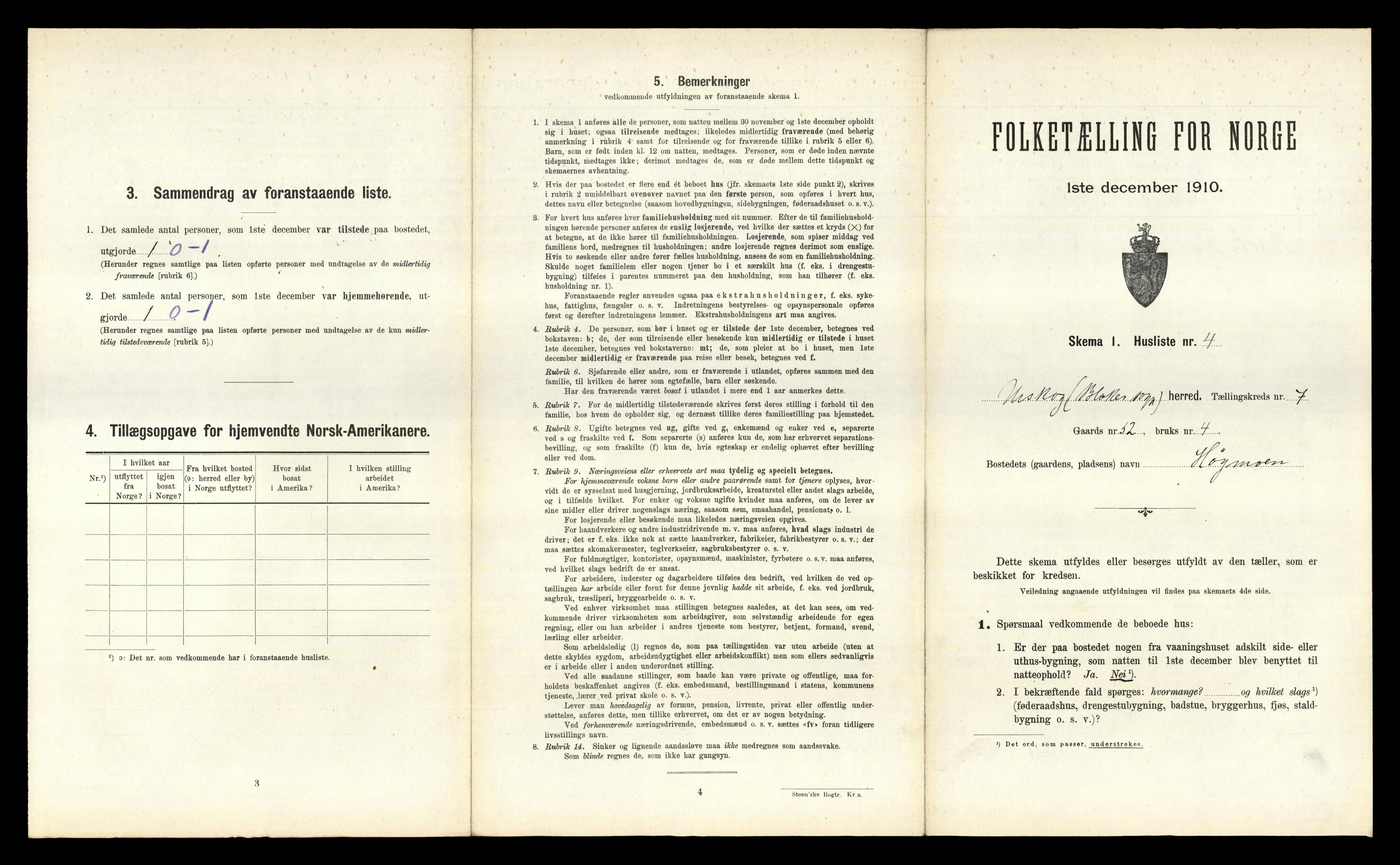 RA, 1910 census for Aurskog, 1910, p. 1167