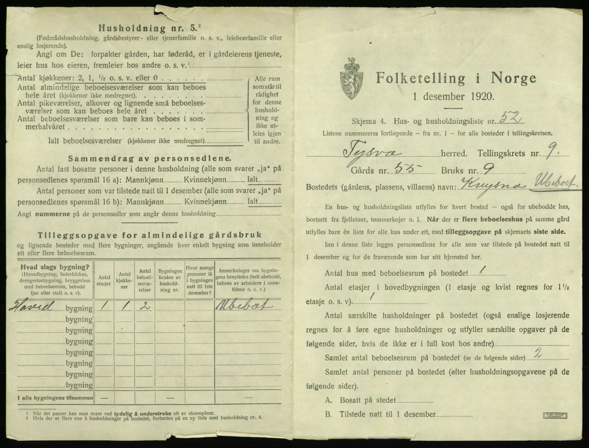 SAST, 1920 census for Tysvær, 1920, p. 840