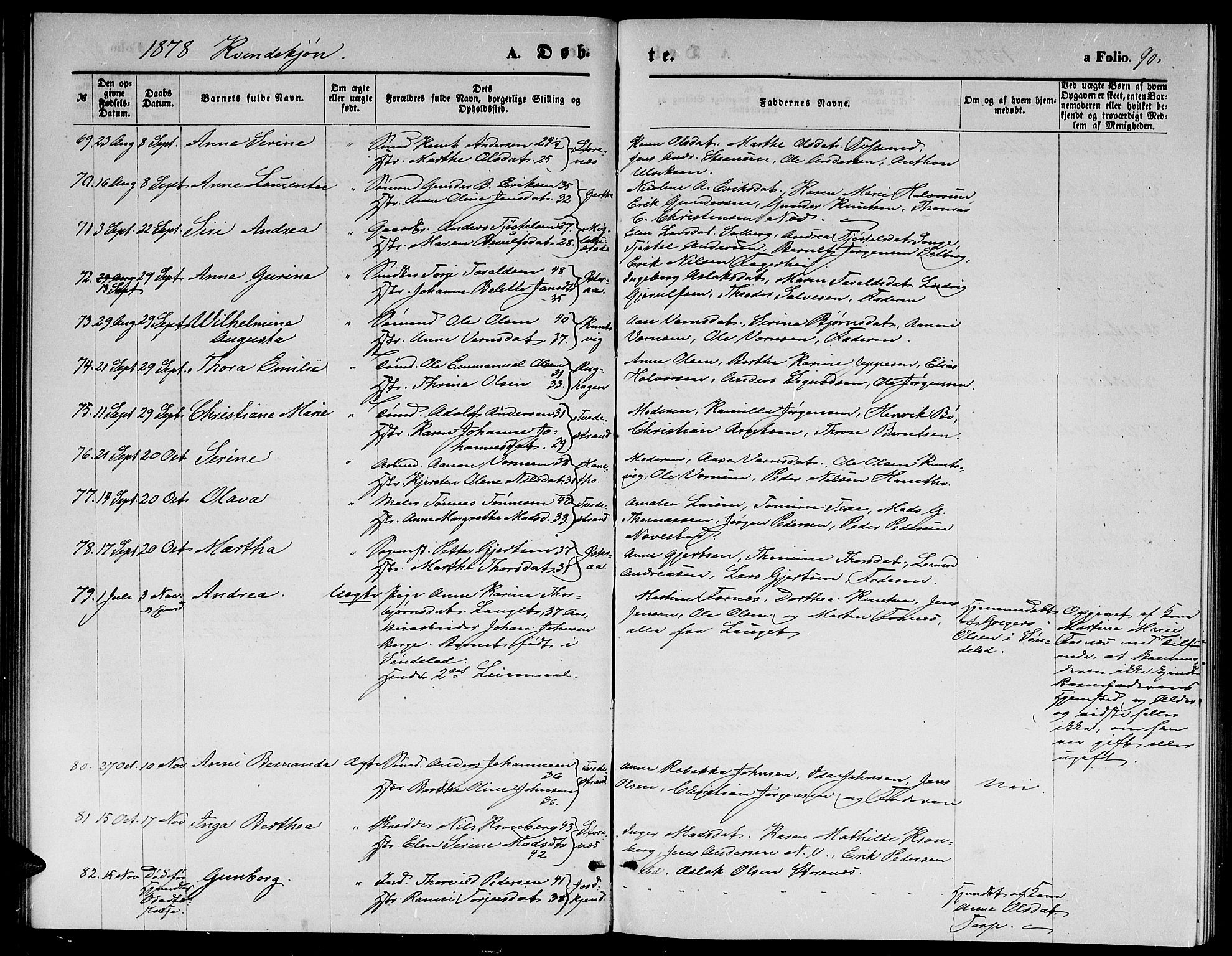 Holt sokneprestkontor, AV/SAK-1111-0021/F/Fb/L0009: Parish register (copy) no. B 9, 1871-1883, p. 90