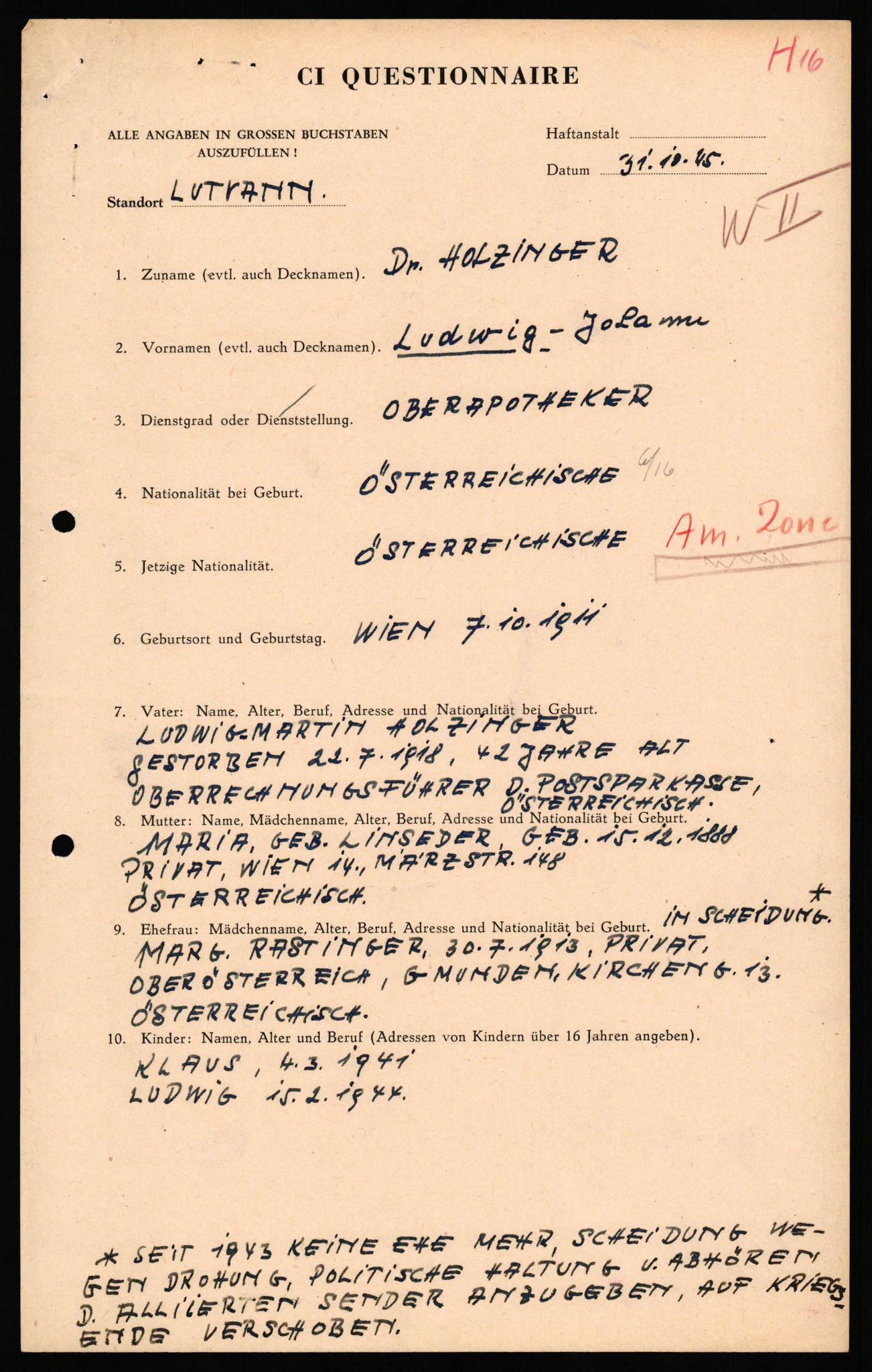Forsvaret, Forsvarets overkommando II, AV/RA-RAFA-3915/D/Db/L0039: CI Questionaires. Tyske okkupasjonsstyrker i Norge. Østerrikere., 1945-1946, p. 50