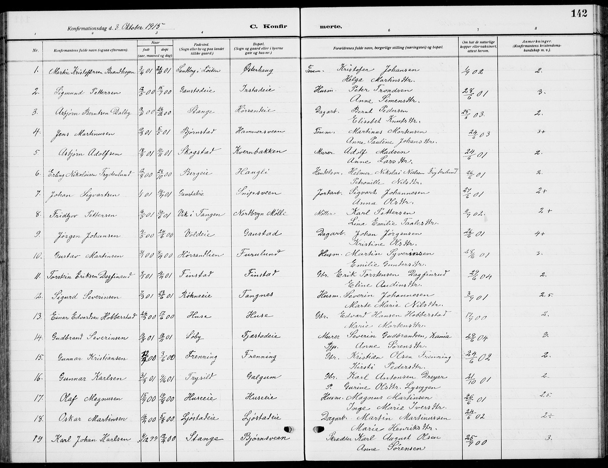 Romedal prestekontor, AV/SAH-PREST-004/K/L0012: Parish register (official) no. 12, 1913-1935, p. 142