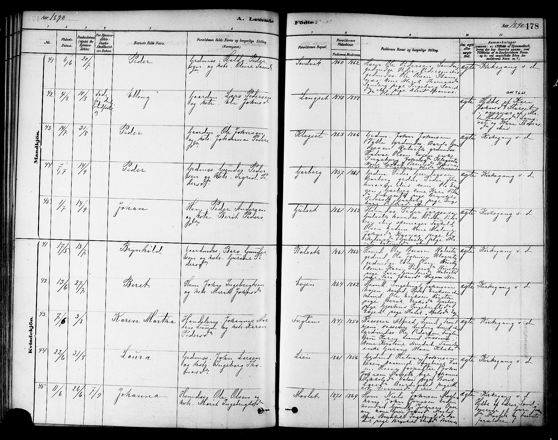 Ministerialprotokoller, klokkerbøker og fødselsregistre - Sør-Trøndelag, AV/SAT-A-1456/695/L1148: Parish register (official) no. 695A08, 1878-1891, p. 178