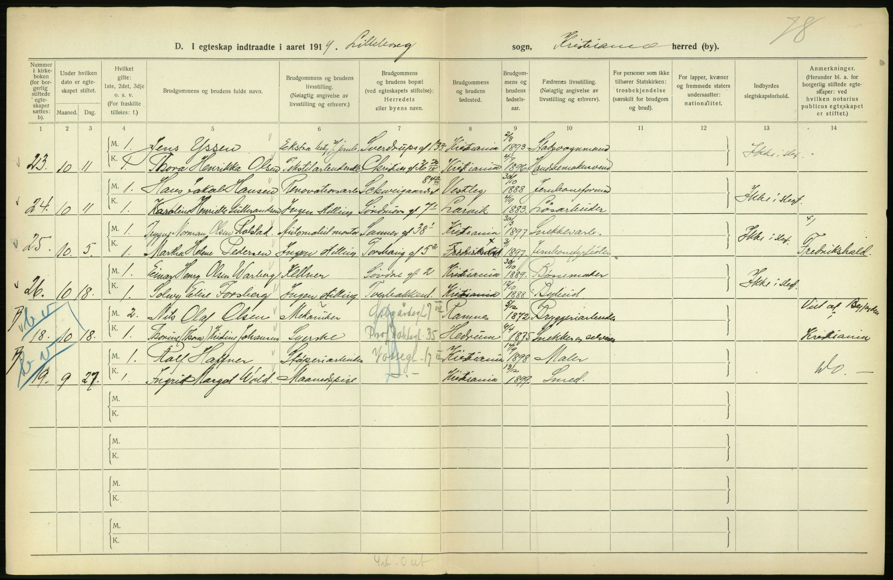 Statistisk sentralbyrå, Sosiodemografiske emner, Befolkning, AV/RA-S-2228/D/Df/Dfb/Dfbi/L0009: Kristiania: Gifte, 1919, p. 566