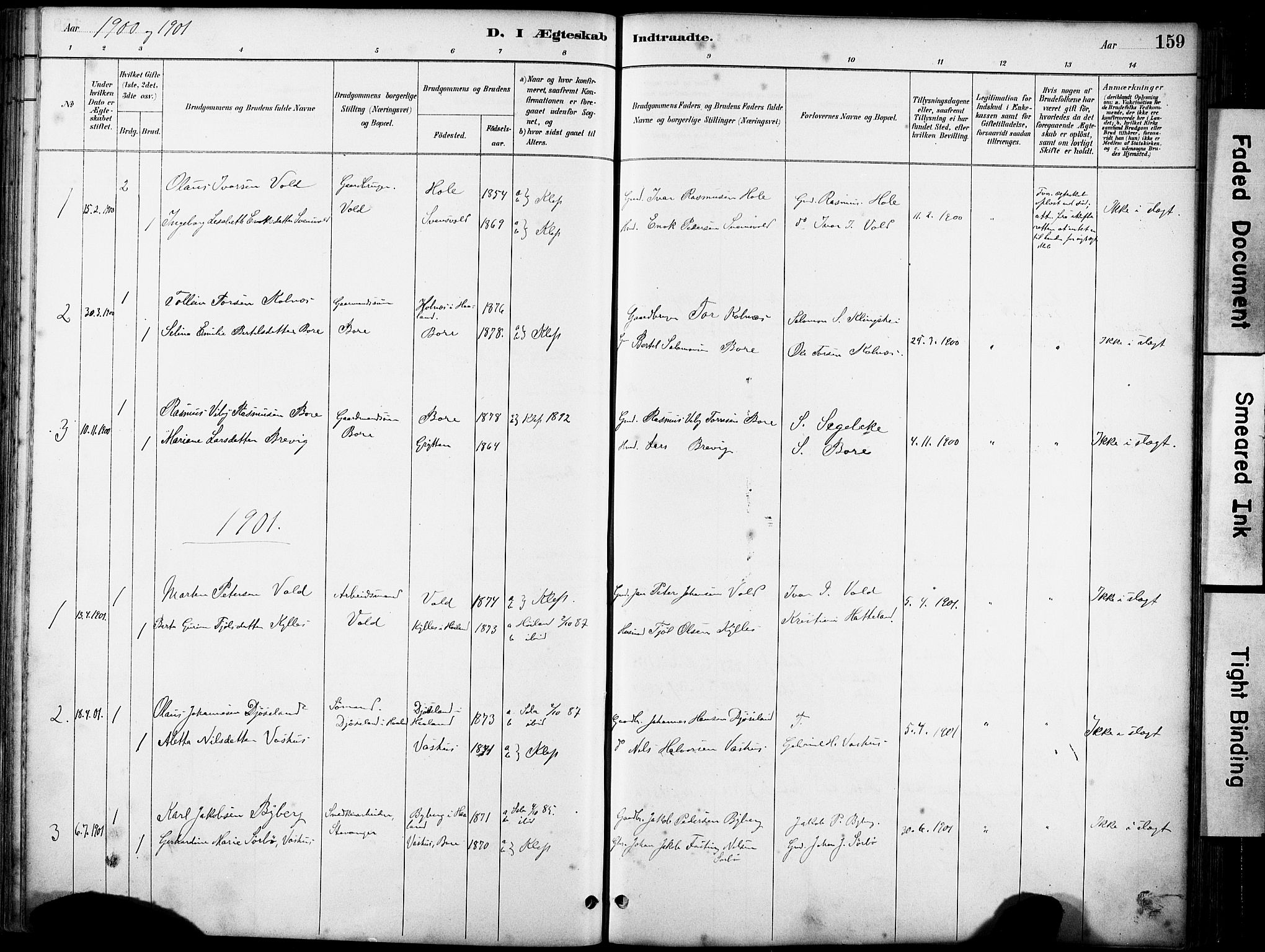 Klepp sokneprestkontor, SAST/A-101803/001/3/30BA/L0008: Parish register (official) no. A 9, 1886-1919, p. 159