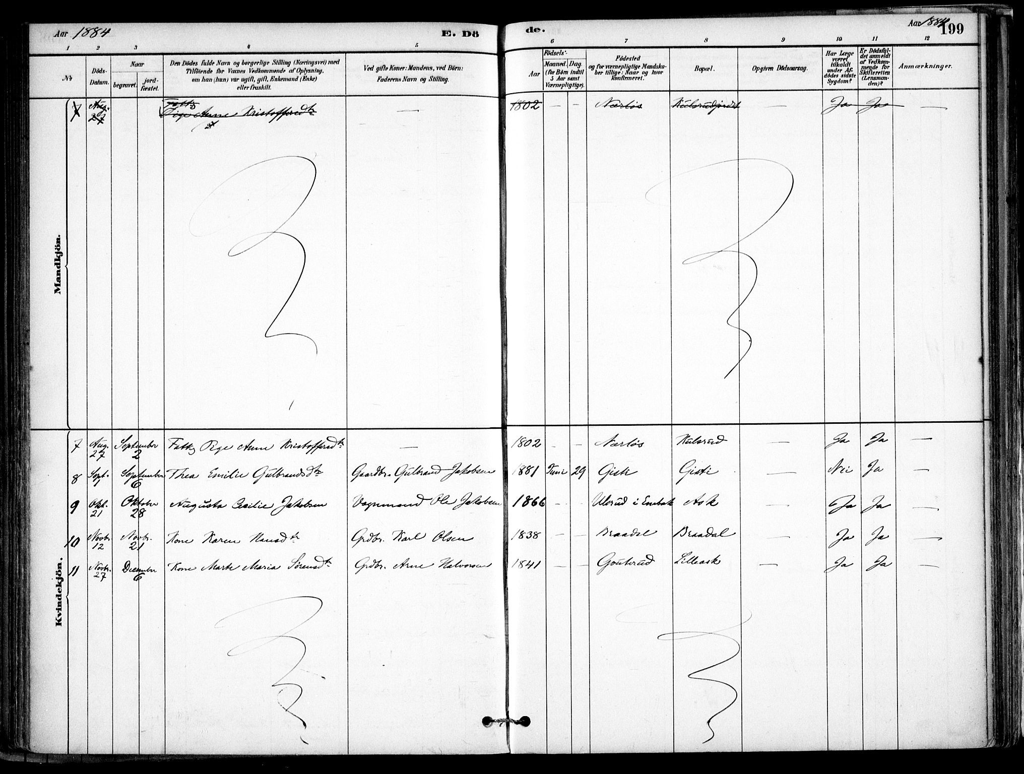 Gjerdrum prestekontor Kirkebøker, AV/SAO-A-10412b/F/Fb/L0001: Parish register (official) no. II 1, 1881-1921, p. 199