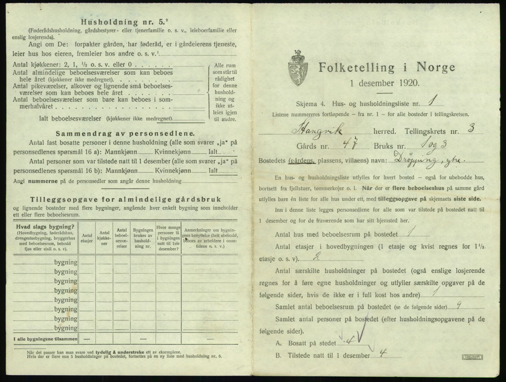 SAT, 1920 census for Stangvik, 1920, p. 238