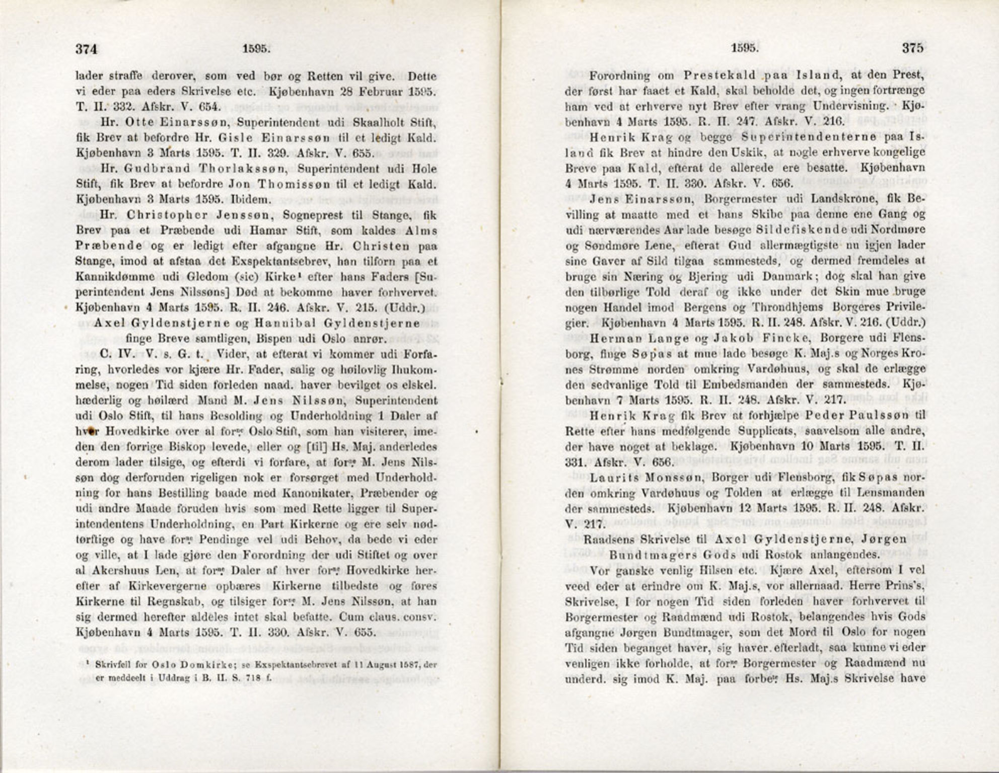 Publikasjoner utgitt av Det Norske Historiske Kildeskriftfond, PUBL/-/-/-: Norske Rigs-Registranter, bind 3, 1588-1602, p. 374-375