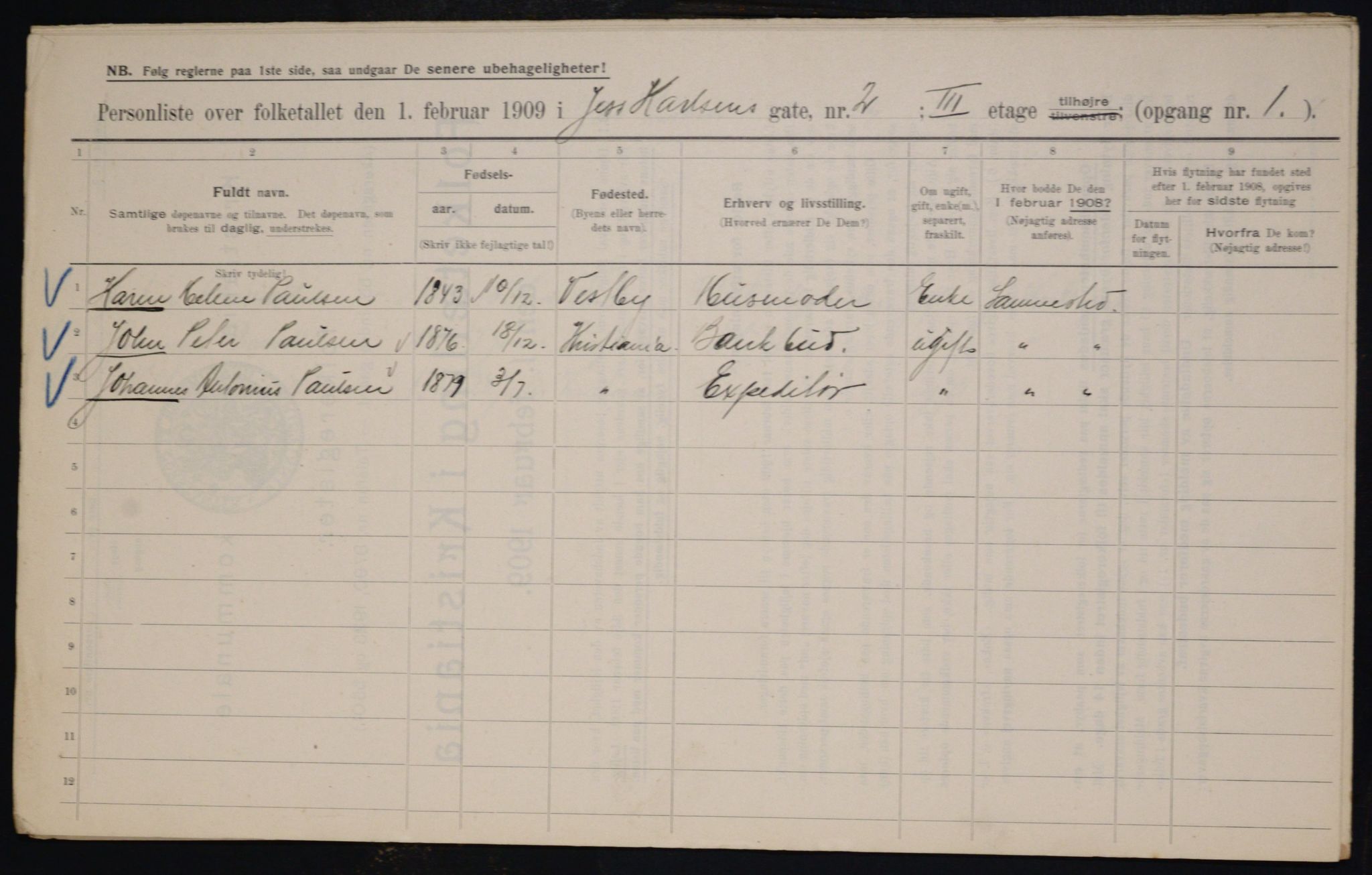 OBA, Municipal Census 1909 for Kristiania, 1909, p. 42905