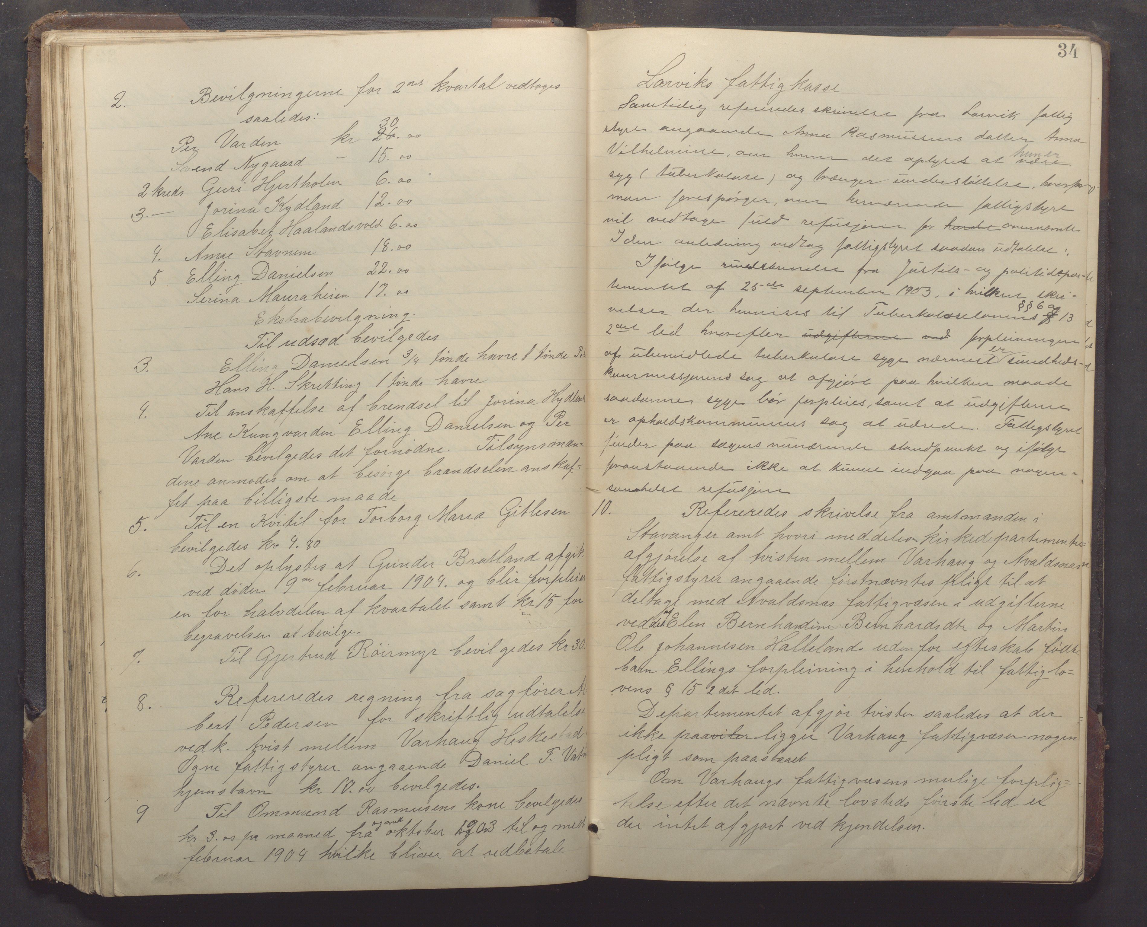 Varhaug kommune - Fattigstyret, IKAR/K-100969/A/L0003: Møtebok, 1901-1919, p. 34