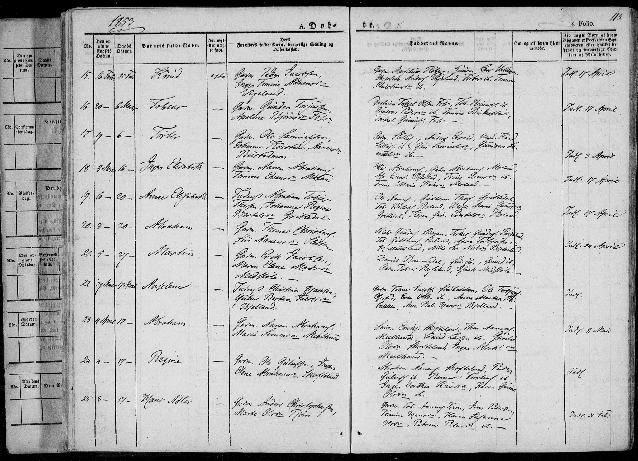 Sør-Audnedal sokneprestkontor, SAK/1111-0039/F/Fa/Fab/L0006: Parish register (official) no. A 6, 1829-1855, p. 113