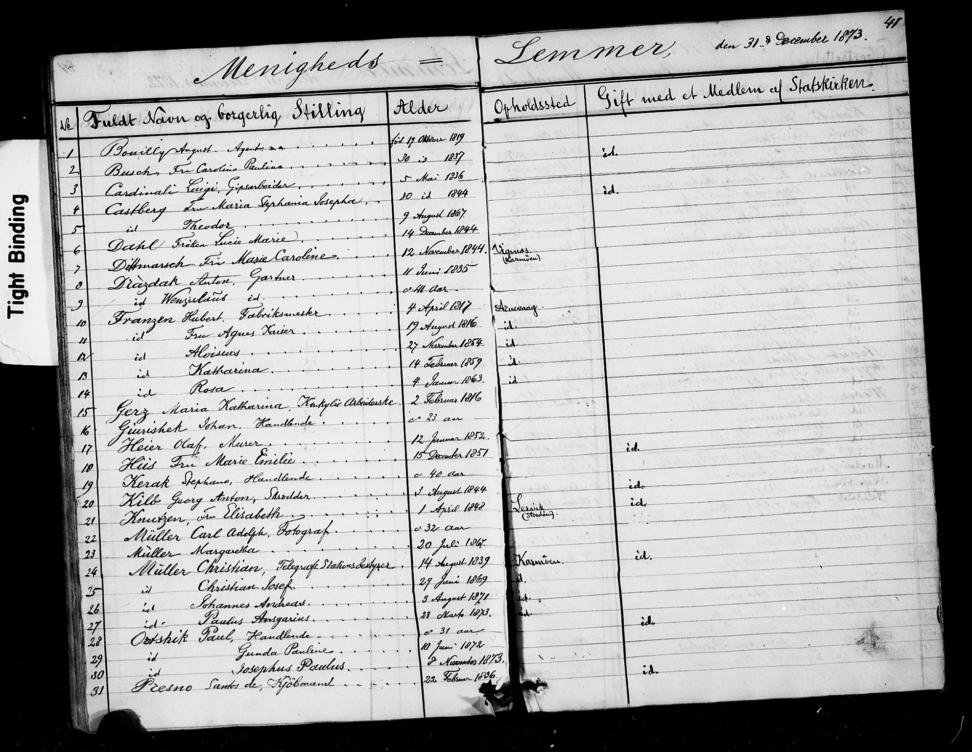 St. Pauls kirke, AV/SAB-SAB/DA-012/F: Dissenter register no. L0001, 1858-1878, p. 41