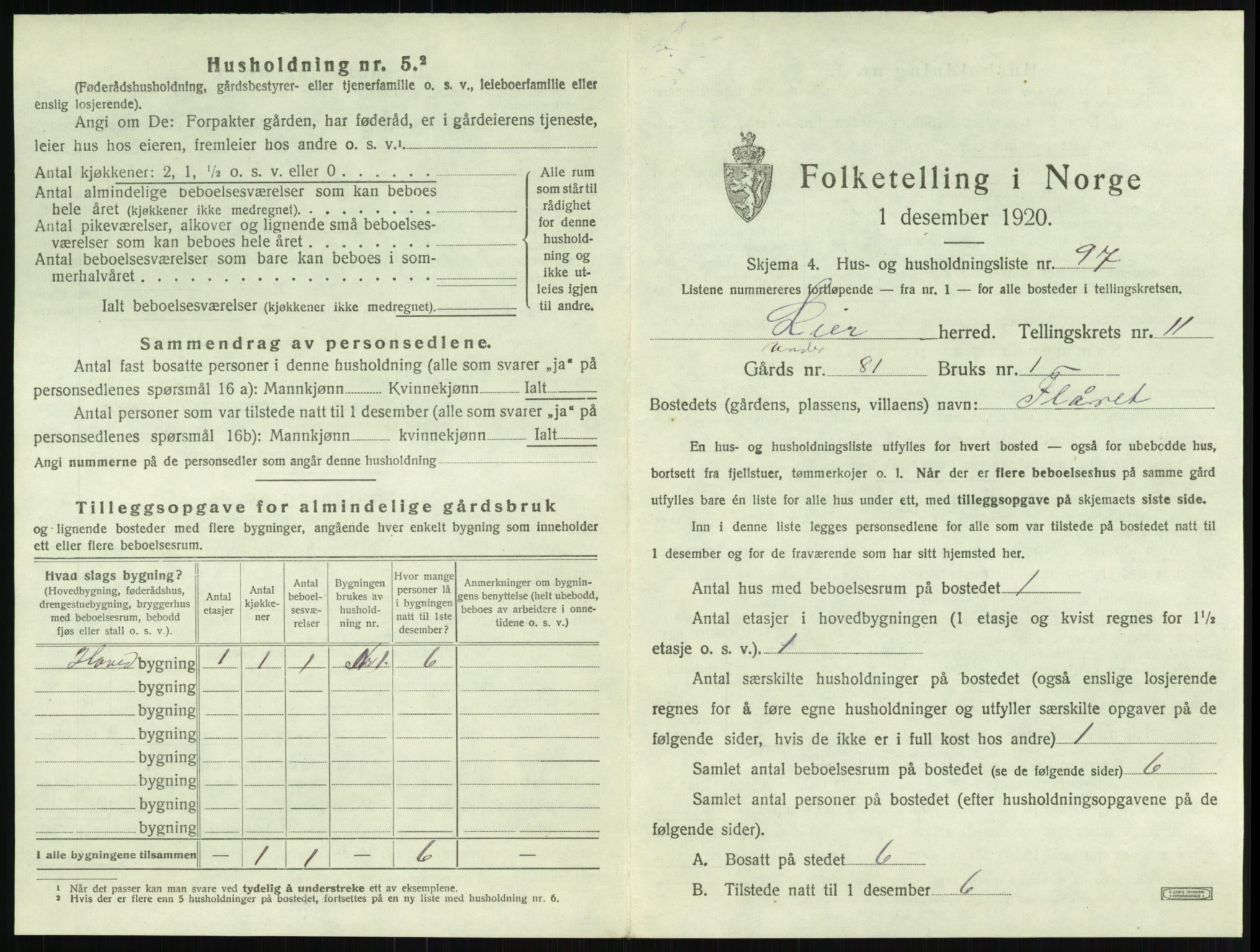 SAKO, 1920 census for Lier, 1920, p. 2001