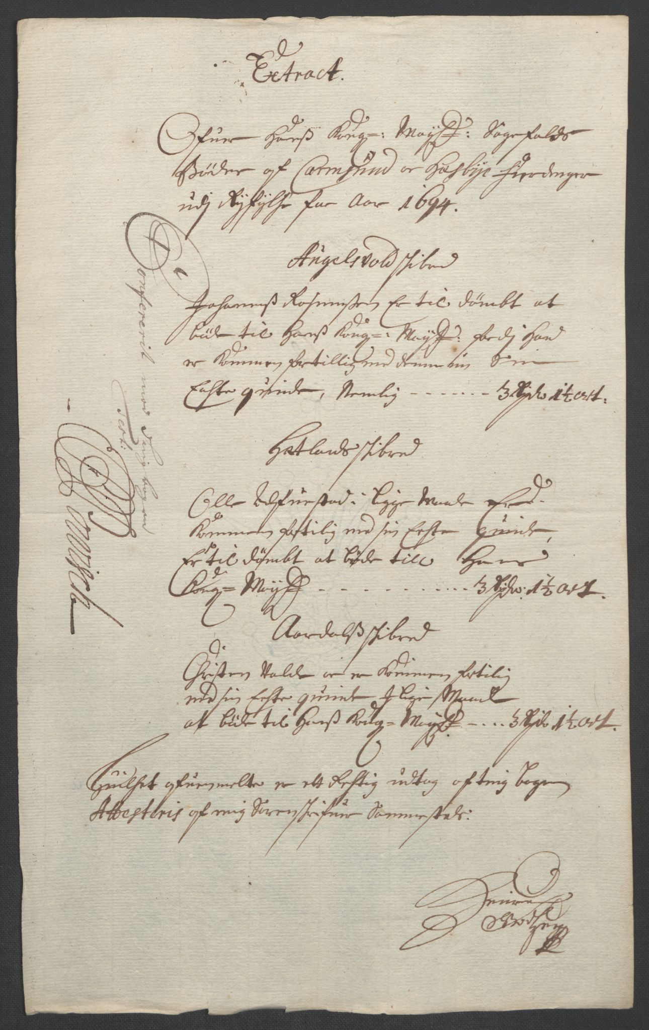 Rentekammeret inntil 1814, Reviderte regnskaper, Fogderegnskap, AV/RA-EA-4092/R47/L2857: Fogderegnskap Ryfylke, 1694-1696, p. 18