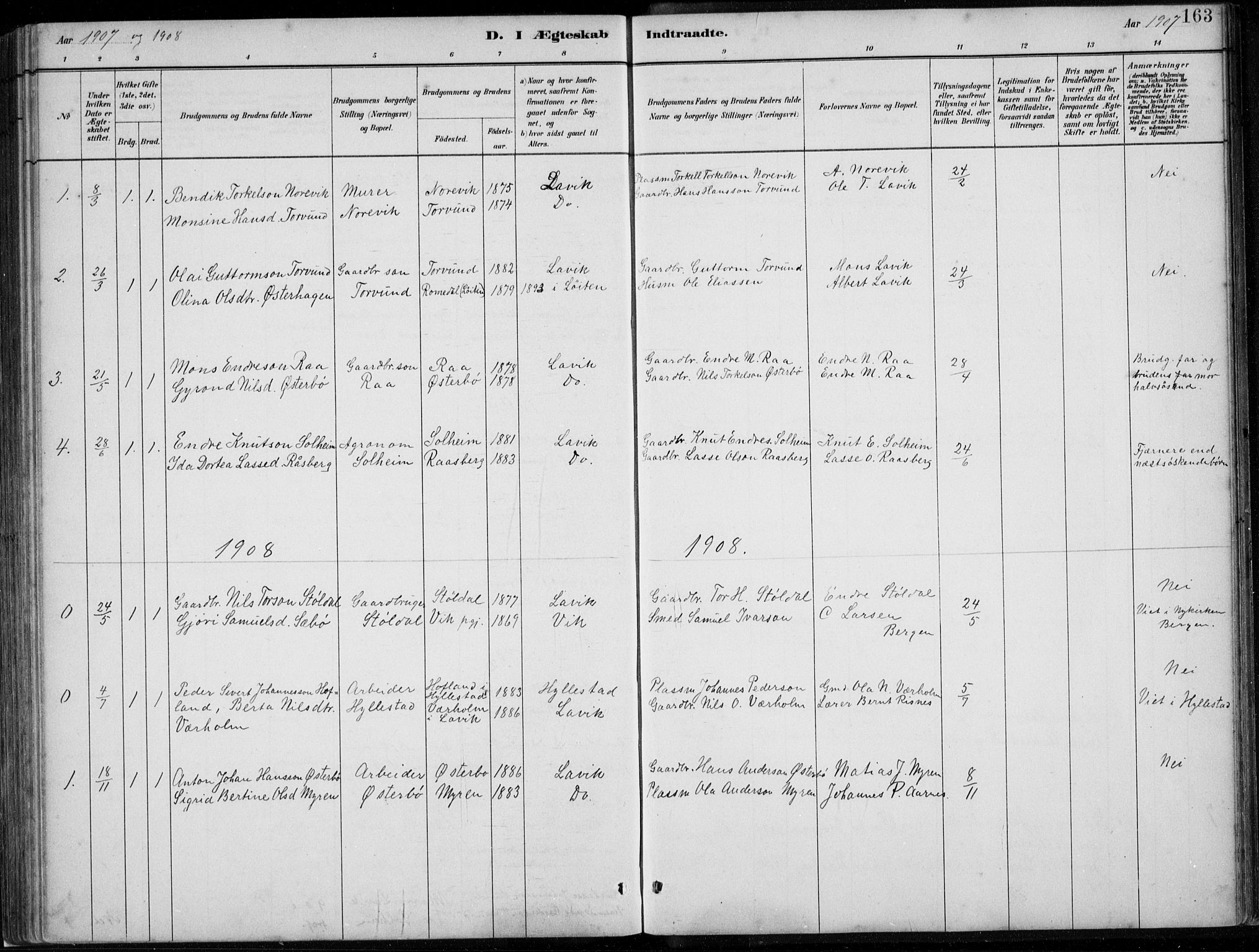Lavik sokneprestembete, SAB/A-80901: Parish register (copy) no. A 2, 1882-1910, p. 163
