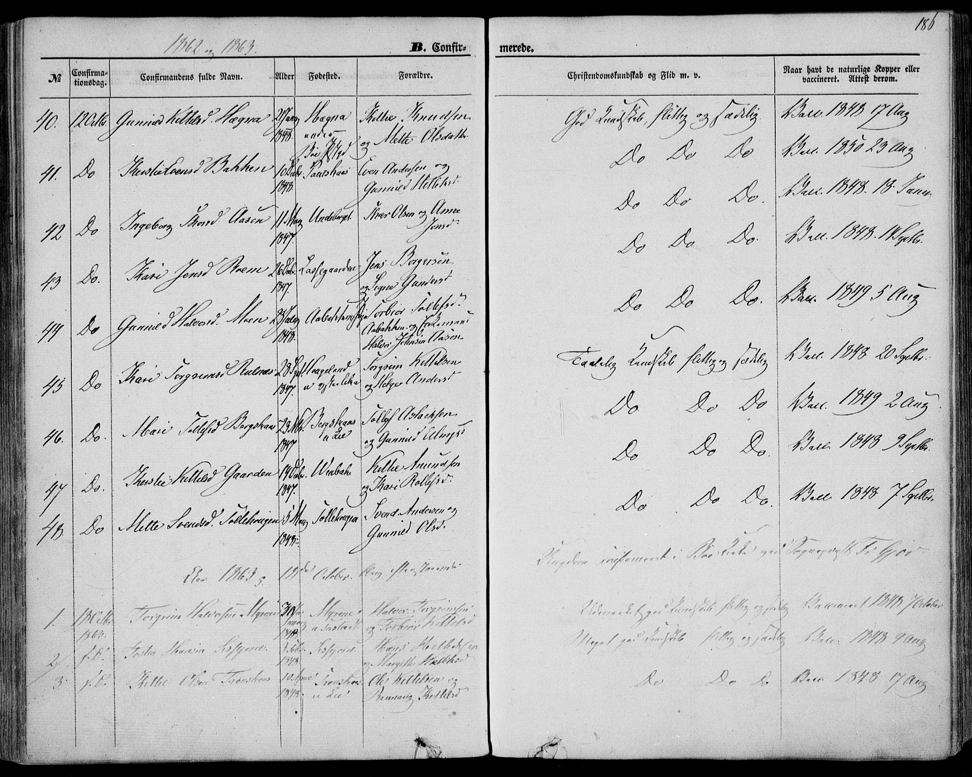 Bø kirkebøker, SAKO/A-257/F/Fa/L0009: Parish register (official) no. 9, 1862-1879, p. 186