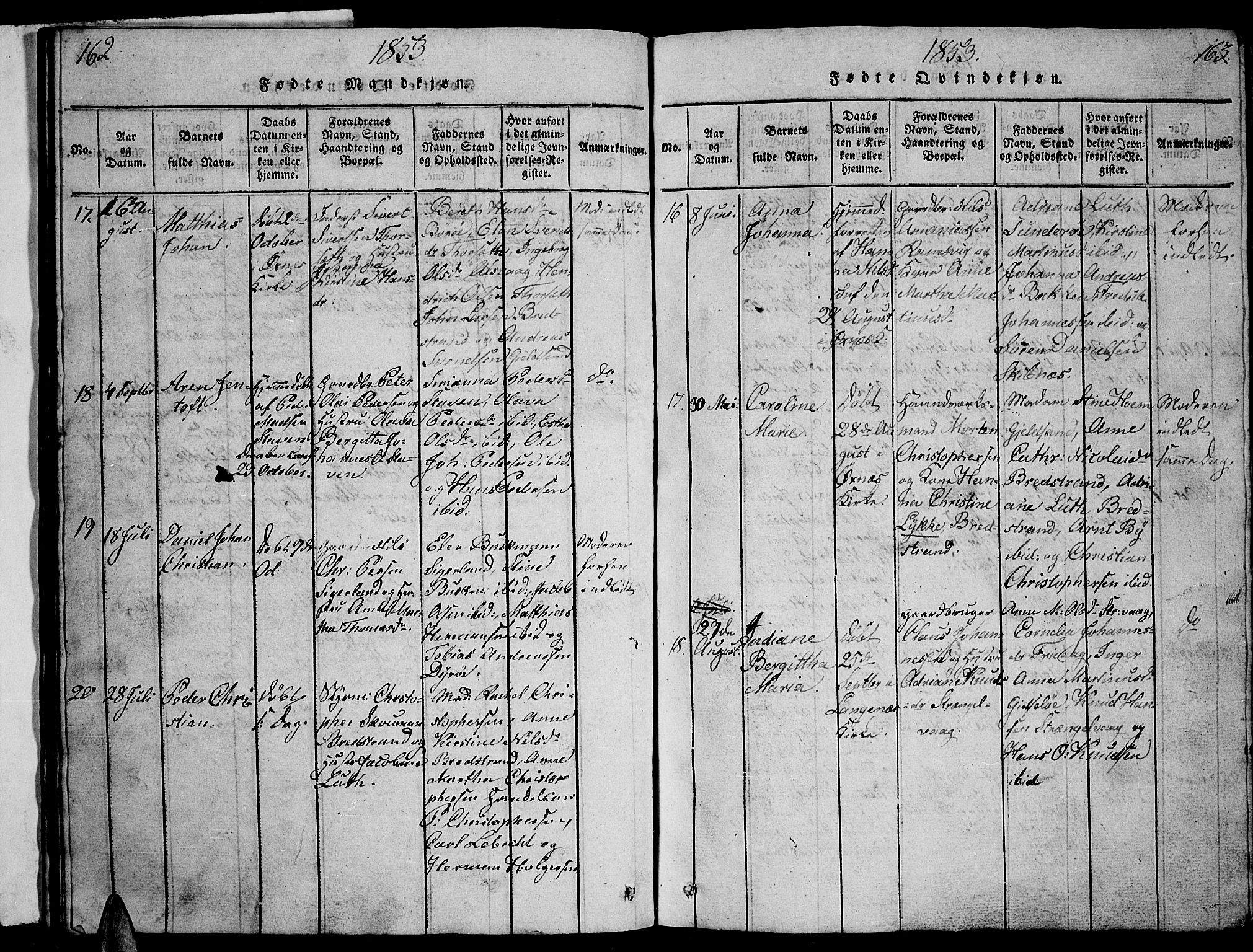 Ministerialprotokoller, klokkerbøker og fødselsregistre - Nordland, AV/SAT-A-1459/893/L1346: Parish register (copy) no. 893C01, 1820-1858, p. 162-163