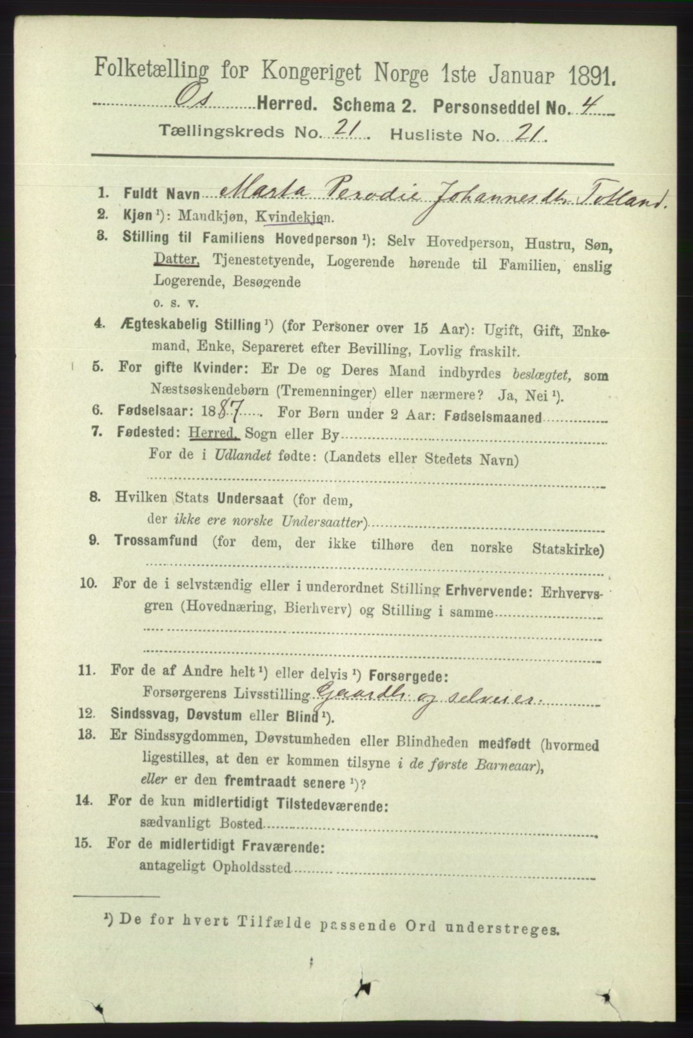 RA, 1891 census for 1243 Os, 1891, p. 4987