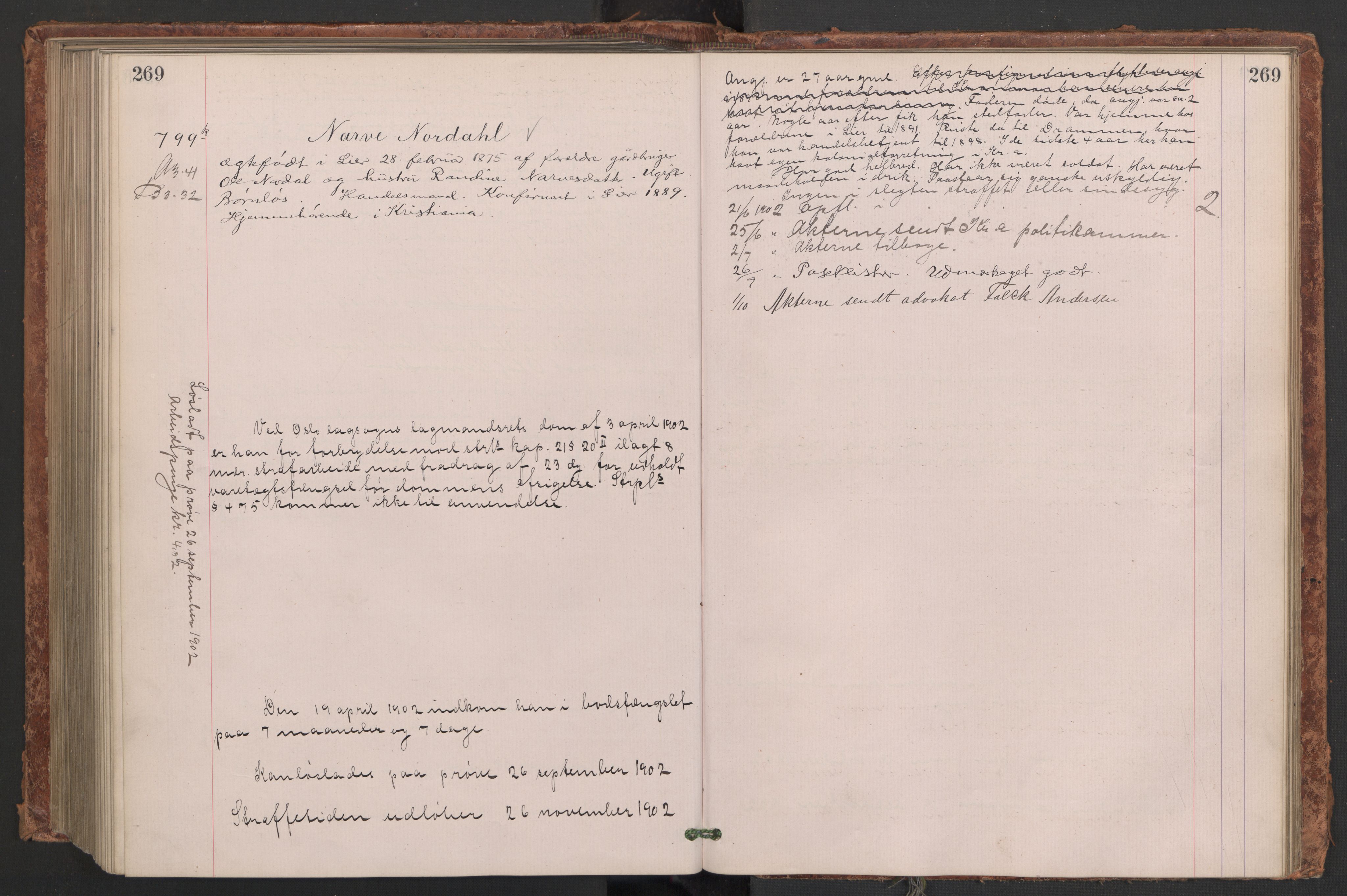 Botsfengslet, AV/RA-S-1539/D/Db/Dbb/L0036: 531k - 825k, 1901-1902, p. 269