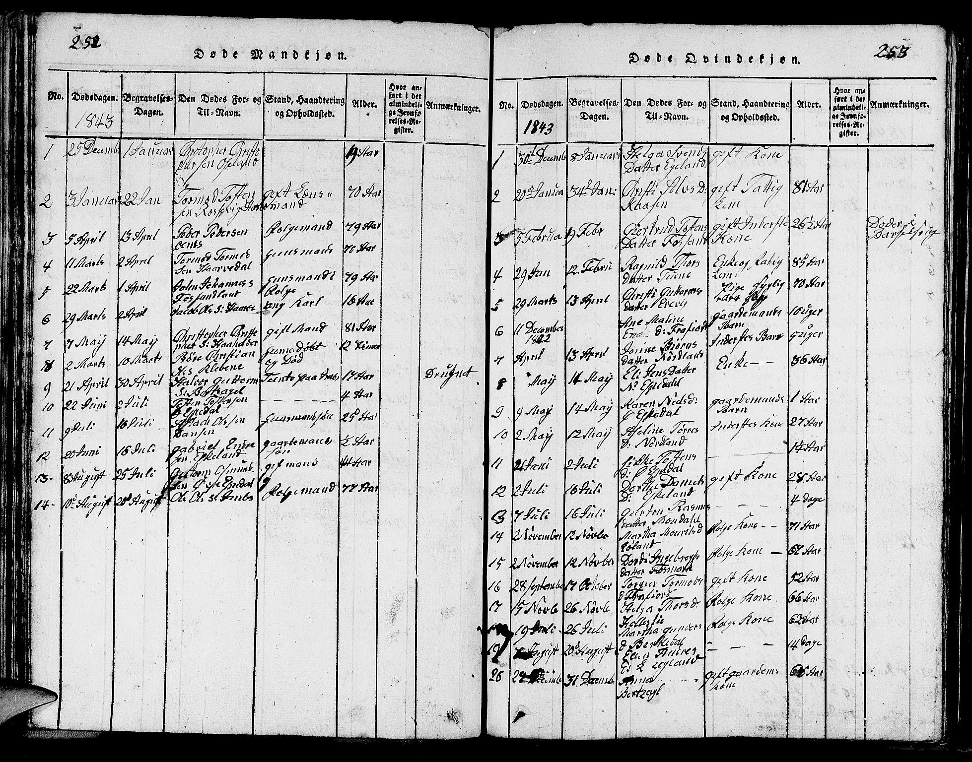 Strand sokneprestkontor, SAST/A-101828/H/Ha/Hab/L0002: Parish register (copy) no. B 2, 1816-1854, p. 252-253