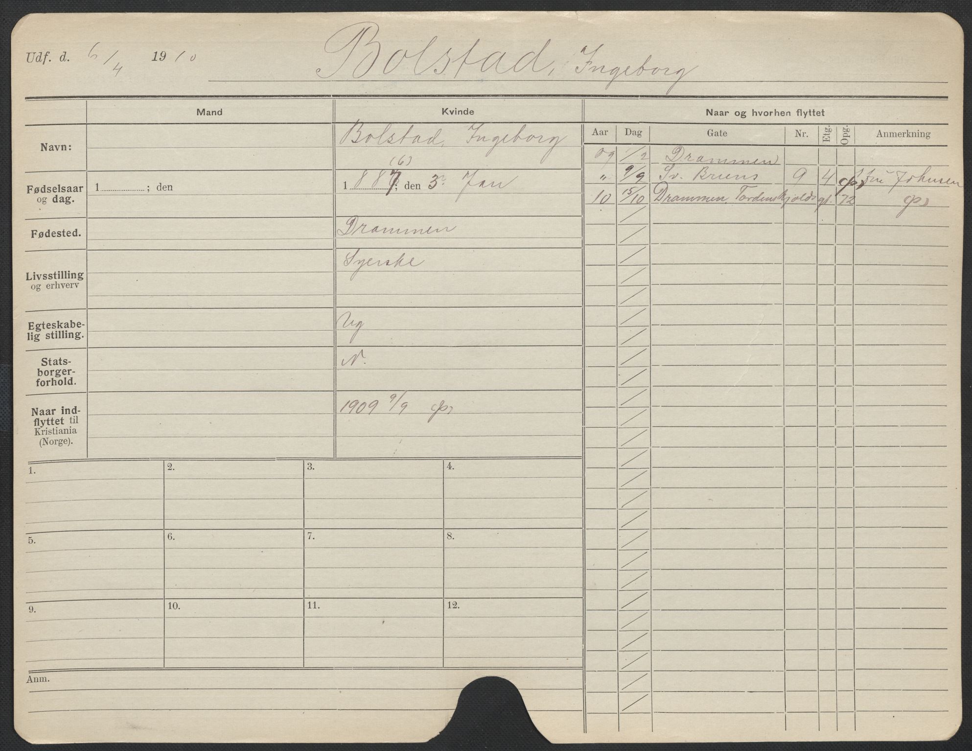 Oslo folkeregister, Registerkort, AV/SAO-A-11715/F/Fa/Fac/L0013: Kvinner, 1906-1914, p. 574a