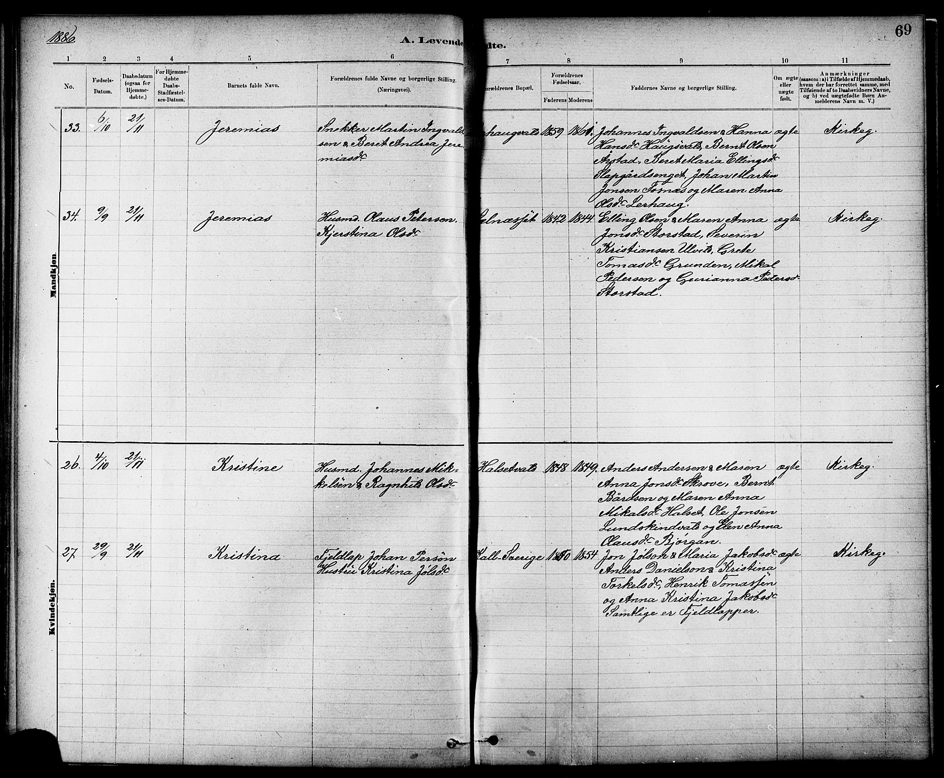 Ministerialprotokoller, klokkerbøker og fødselsregistre - Nord-Trøndelag, SAT/A-1458/724/L0267: Parish register (copy) no. 724C03, 1879-1898, p. 69