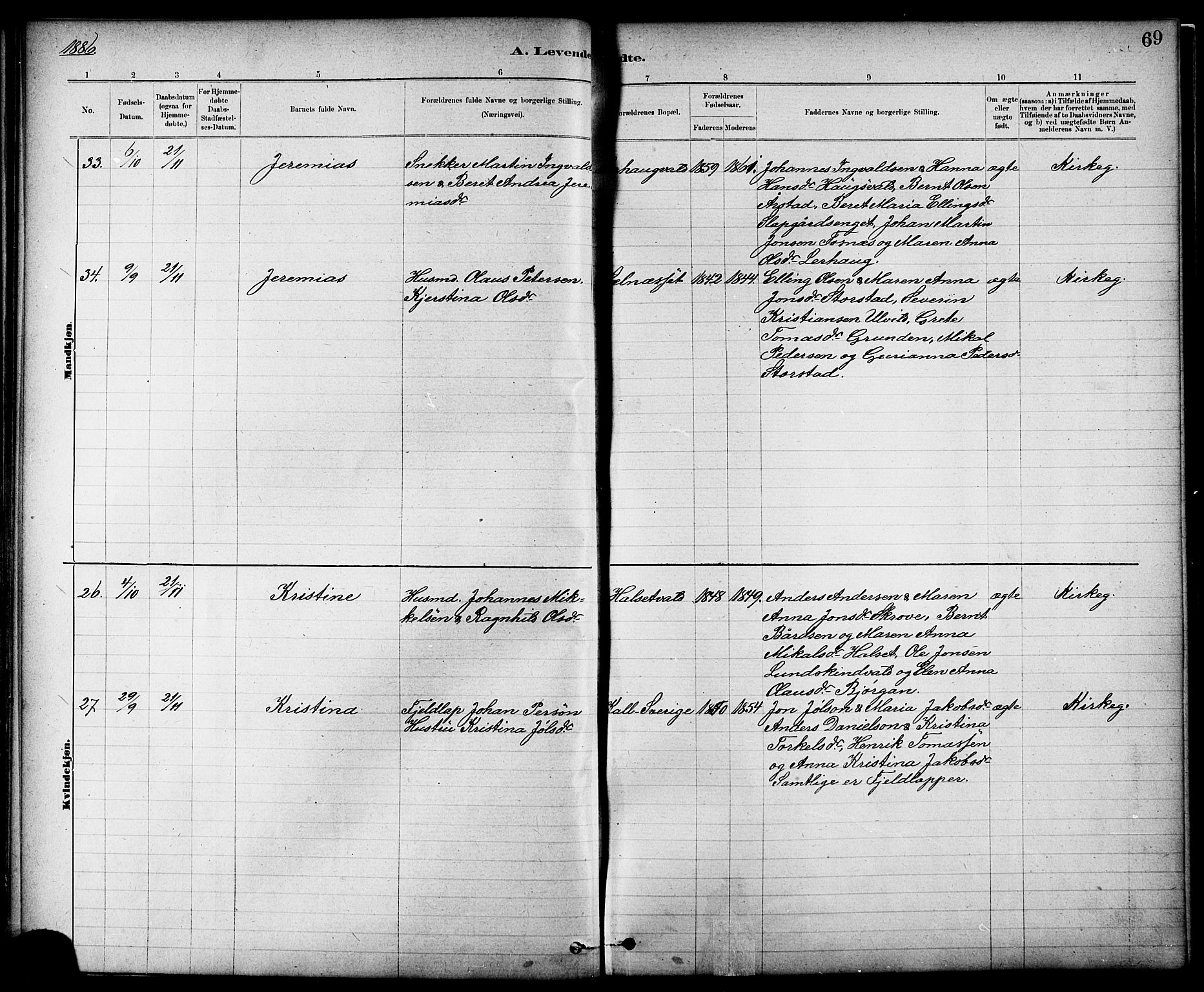 Ministerialprotokoller, klokkerbøker og fødselsregistre - Nord-Trøndelag, AV/SAT-A-1458/724/L0267: Parish register (copy) no. 724C03, 1879-1898, p. 69