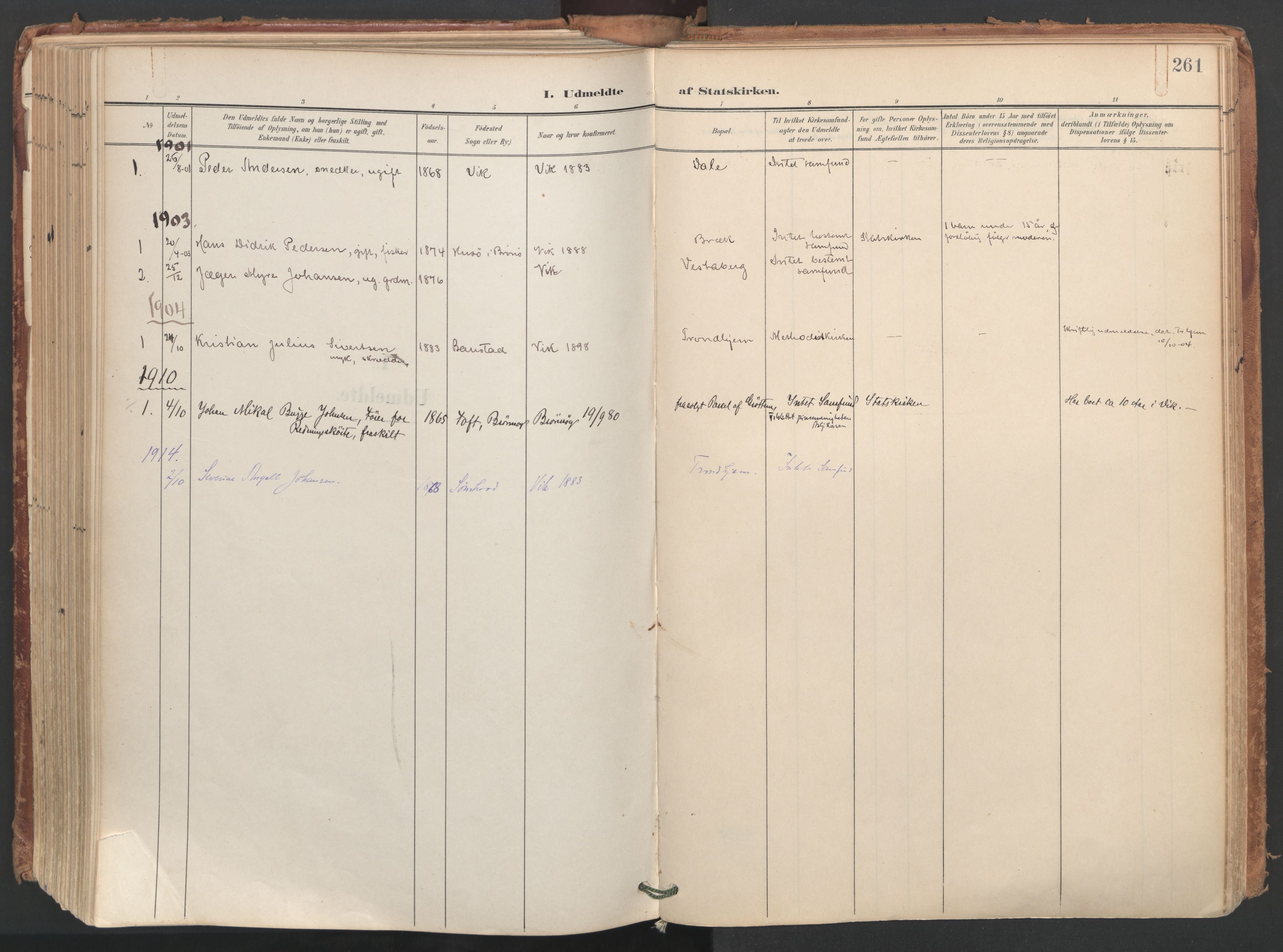 Ministerialprotokoller, klokkerbøker og fødselsregistre - Nordland, SAT/A-1459/812/L0180: Parish register (official) no. 812A09, 1901-1915, p. 261