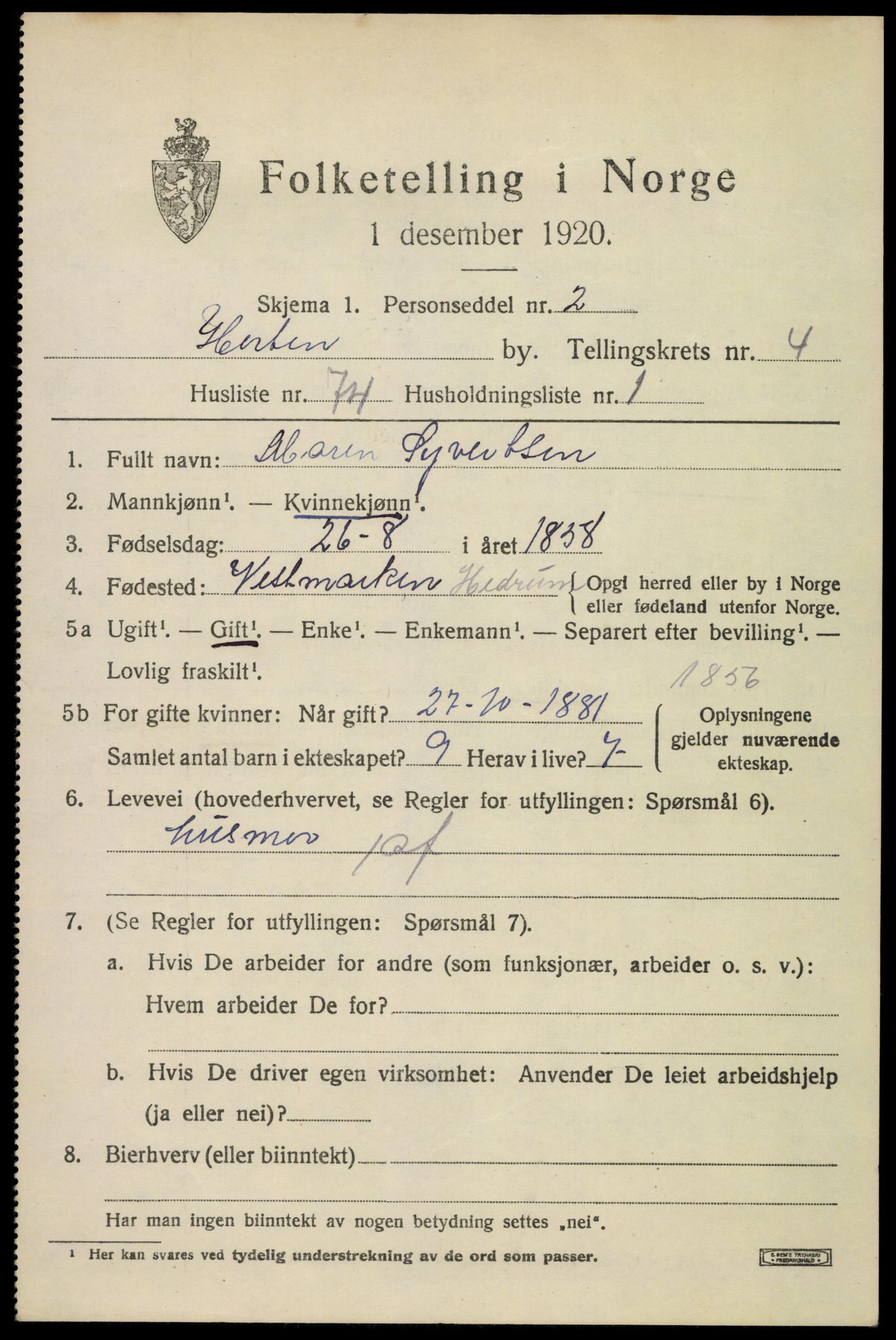 SAKO, 1920 census for Horten, 1920, p. 17543