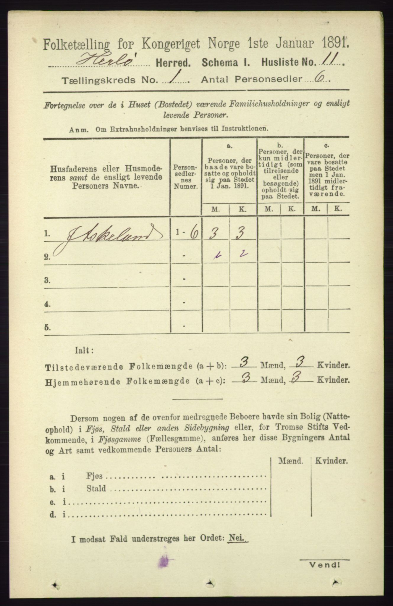 RA, 1891 census for 1258 Herdla, 1891, p. 33