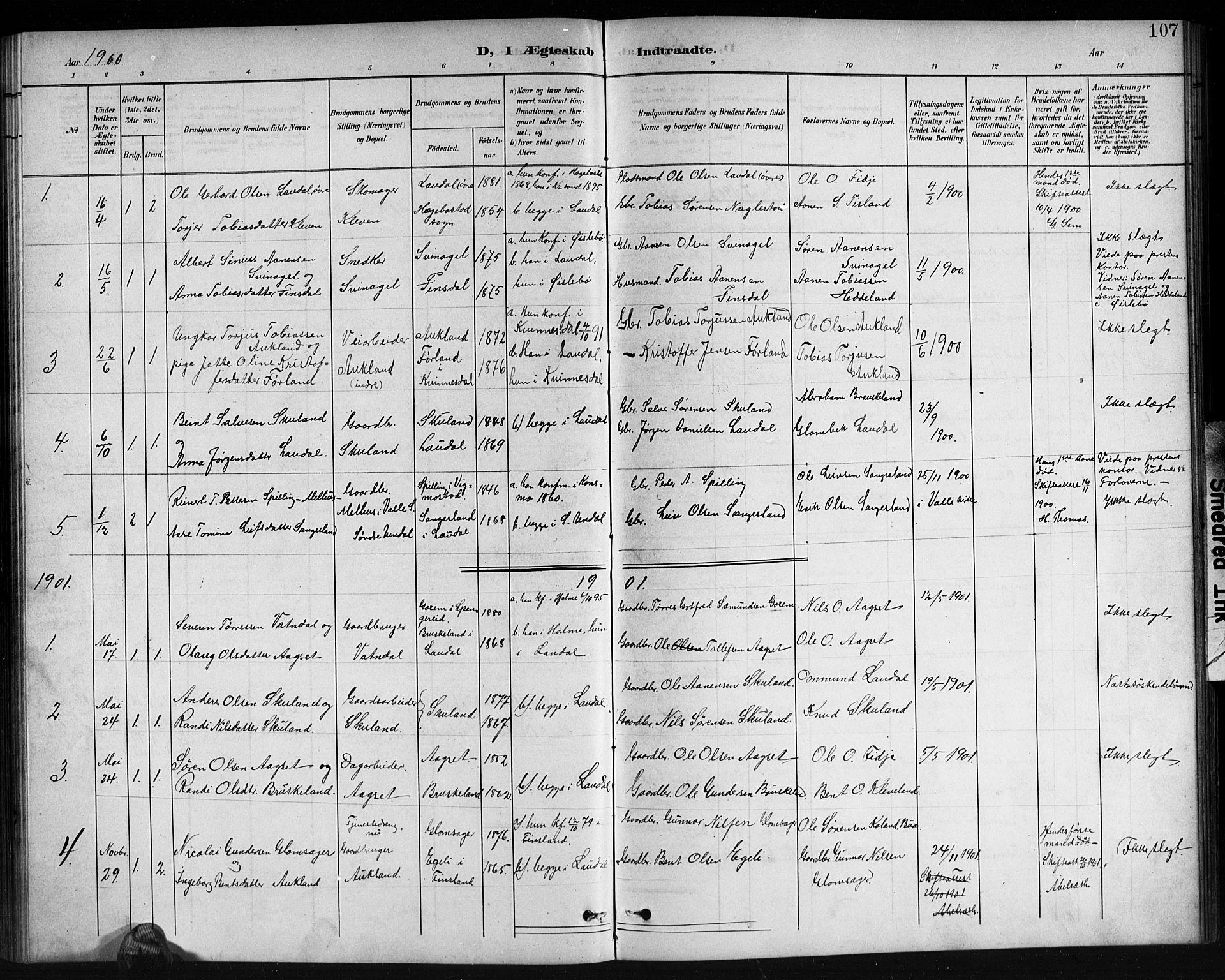 Holum sokneprestkontor, AV/SAK-1111-0022/F/Fb/Fbb/L0004: Parish register (copy) no. B 4, 1899-1920, p. 107